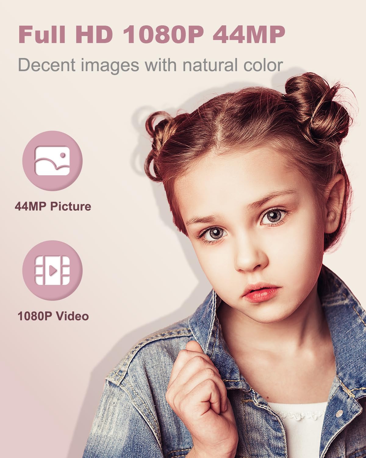 Digital Camera, Fhd 1080P Kids Camera 44Mp Point And Shoot Digital Cameras With 32Gb Card, Lanyard, 16X Zoom Anti Shake, Vintage Portable Small Camera For Kids Boys Girls Teens Students, Pink
