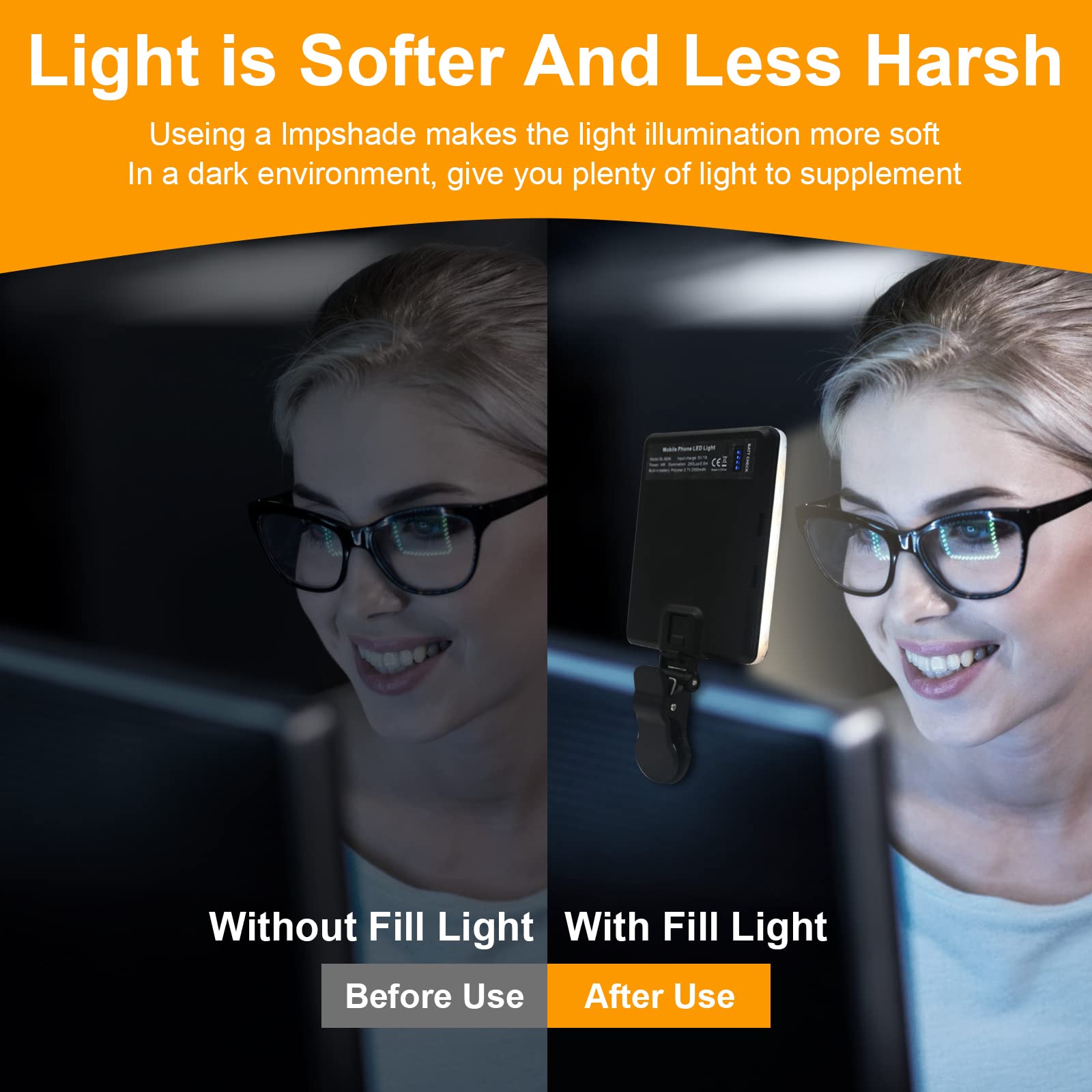 Greatlpt Selfie Light, 60 Led Phone Light, Light 2000Mah Rechargeable Clip Video Light, 10 Level Brightness Adjustment, Cri 95+,