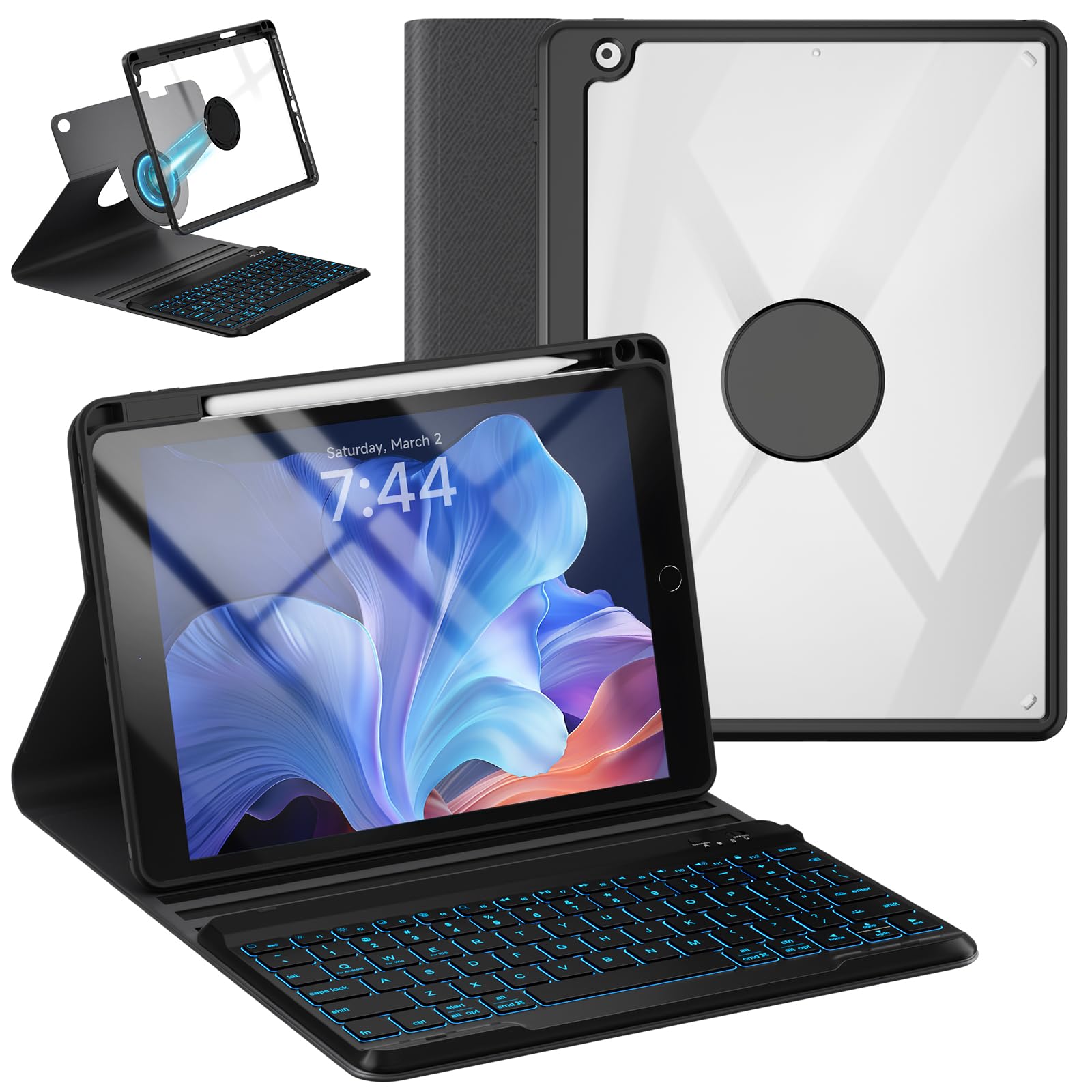 Oyeeice Keyboard Case For Ipad 6Th Generation 9.7 Inch   7 Color Backlit Detachable Wireless Keyboard, Upgraded Magnetic Cover W