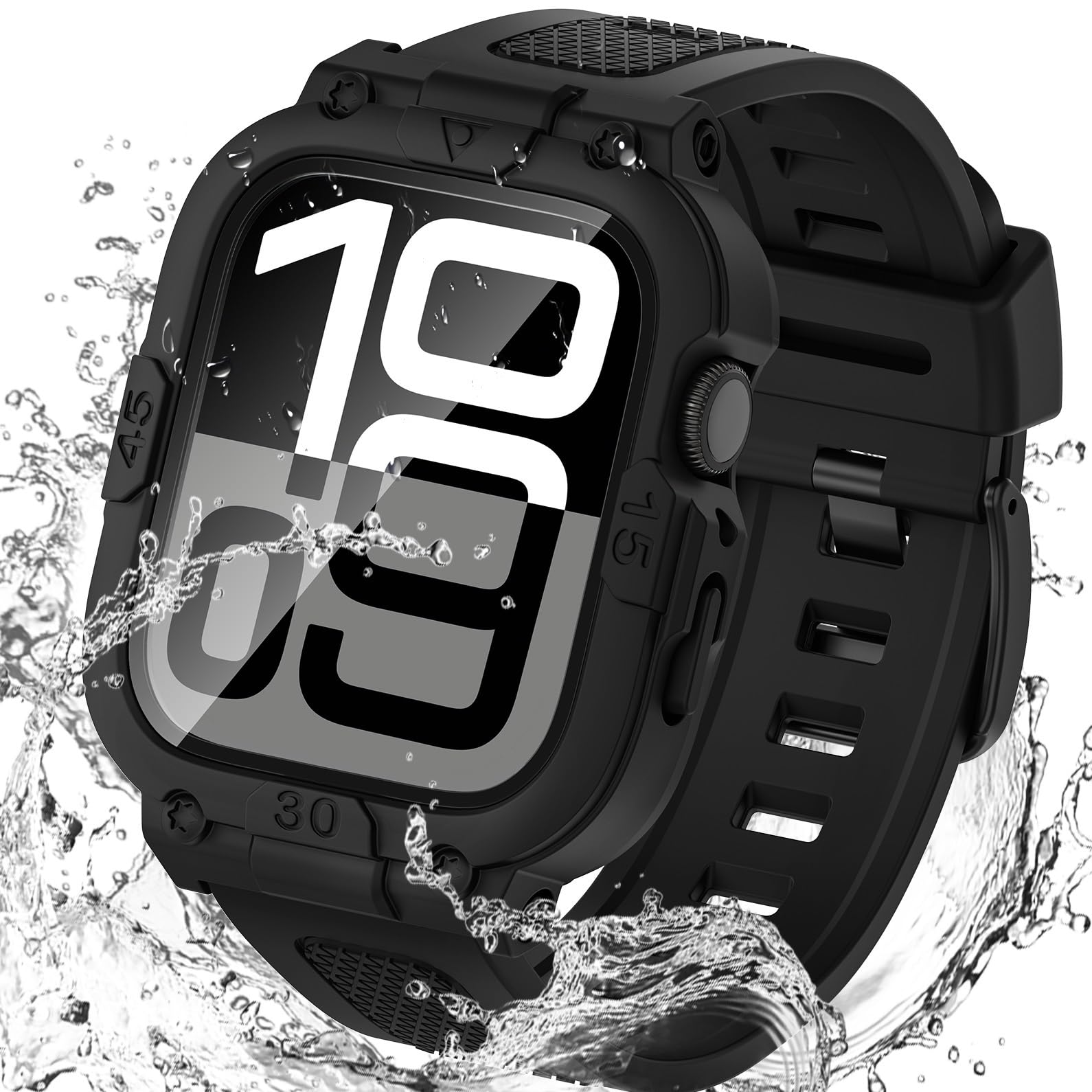 Goton 3 in 1 Waterproof Case with Band for Apple Watch with Built-in Tempered Glass Screen Protector 42mm, 360 Shockproof Bumper