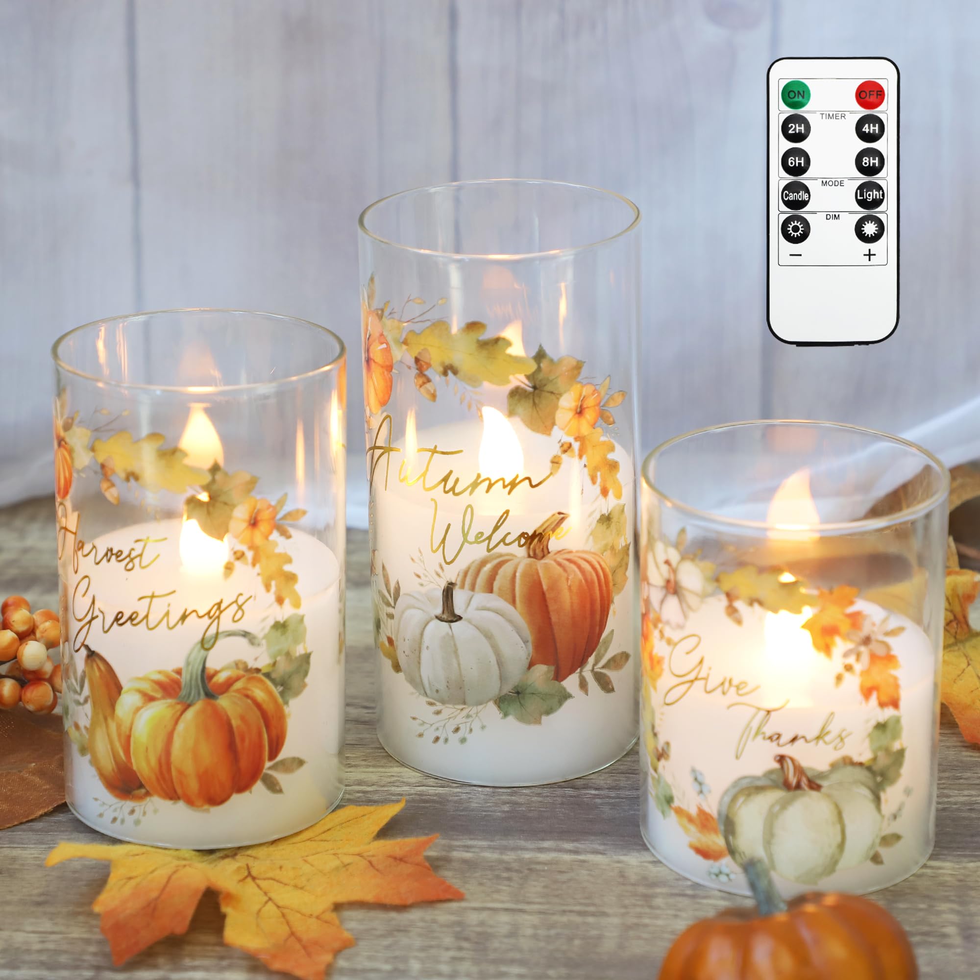Gorge Moment Fall Decor Flameless Candles With Remote Thanksgiving Gift Set Of 3 Autumn Theme Autumn Ornament Led Home Decor Bat