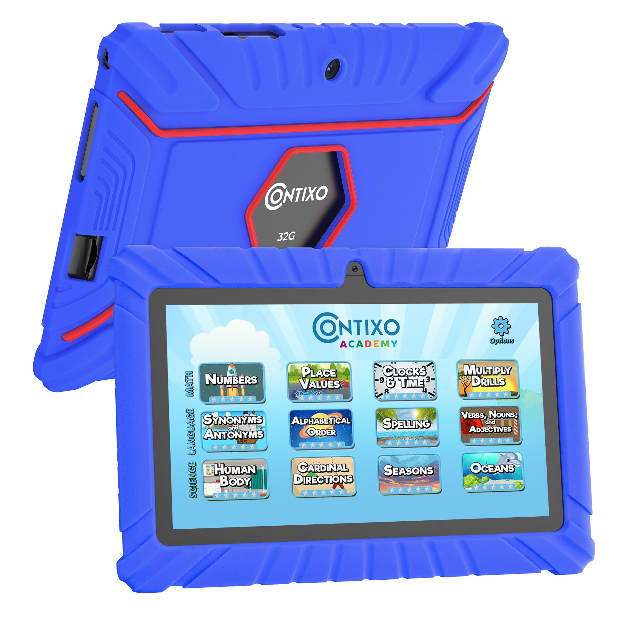 Contixo Kids Tablet V8, 7 Inch Hd, Ages 3 7, Toddler Tablet With Camera, Parental Control   Android 8.1 Go, 16Gb, Wifi, Learning Tablet For Kids, Dkblue