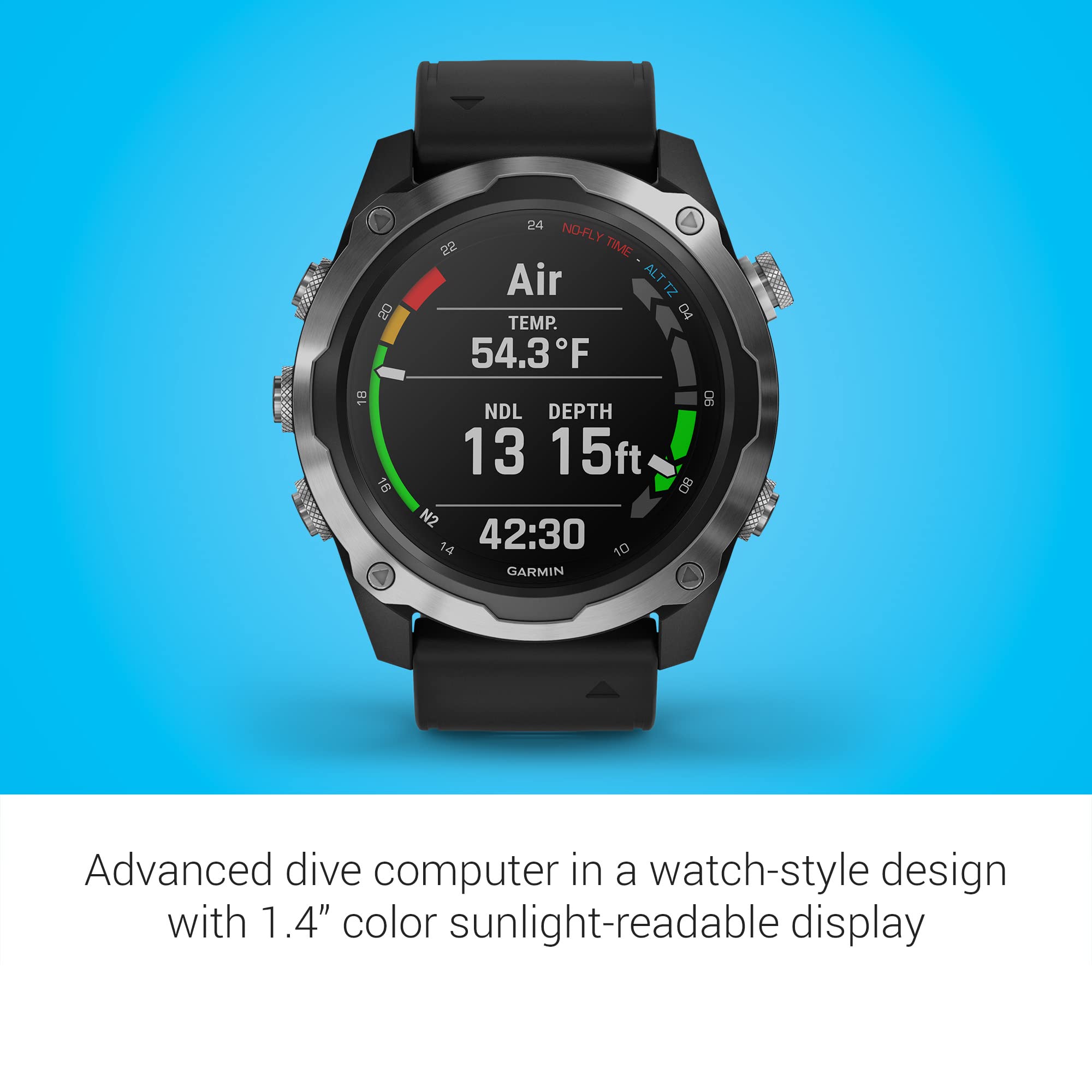 Garmin Descent Mk2, Watch-Style Dive Computer, Multisport Training/Smart Features, Stainless Steel With Black Band, 010-02132-00