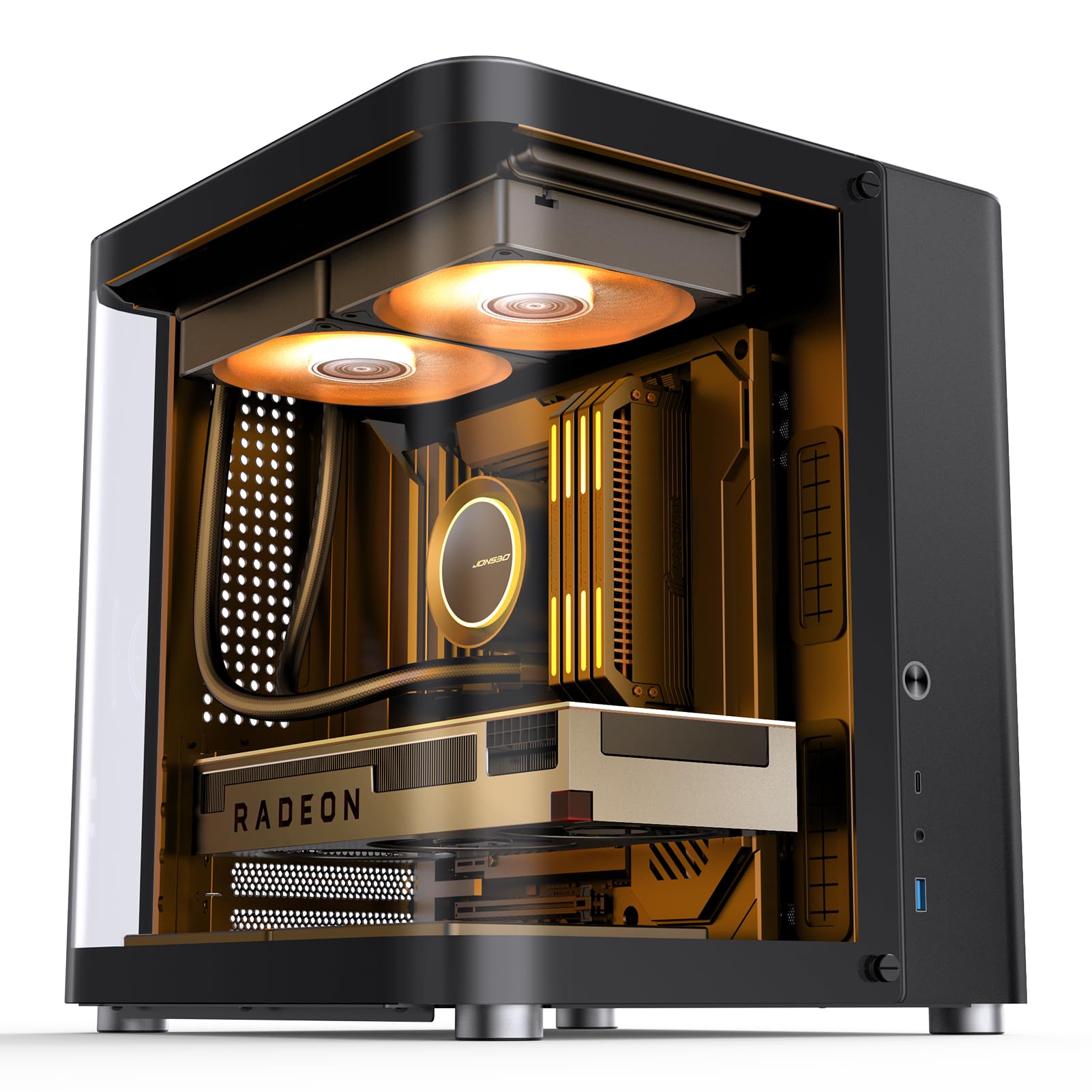 Jonsbo Tk 1 Black Micro Atx Mini Tower Computer Case, Hyperboloid Glass Design, Separated Cabinet Structure, Al Alloy Shell Matx