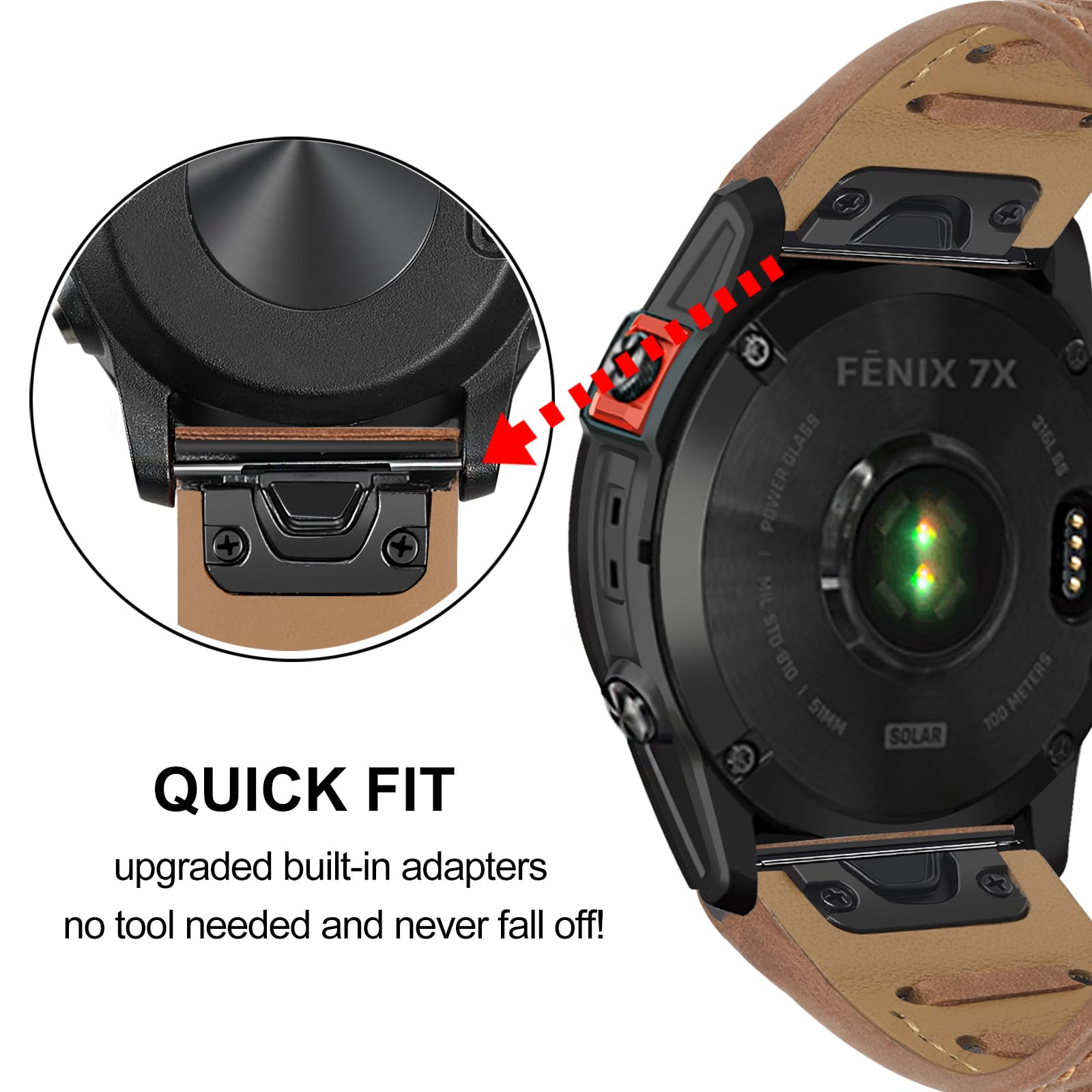 Trumirr Watch Band For Fenix 8 51Mm / 7X / 6X Pro / 5X Plus, 26Mm Quick Fit Leather Watchband V Pattern Strap For Garmin Instinc