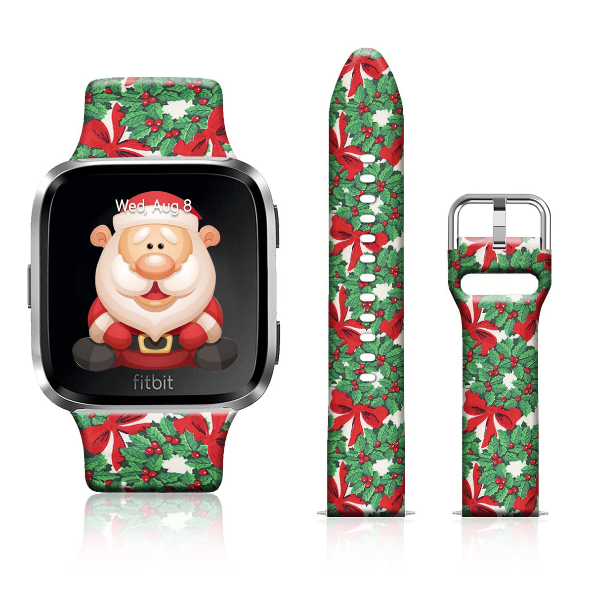 Ftfcase Christmas Silicone Sport Bands Compatible With Fitbit Versa/Versa 2, Decorative Wreath Printed Soft Silicone Strap Repla