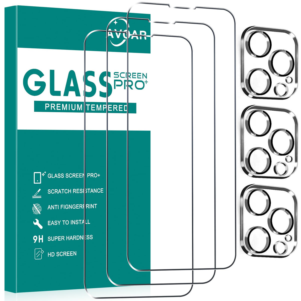 Avoar [3+3 Pack Glass Screen Protector For Iphone 13 Pro Max With Camera Lens Protector, 6.7 Inch Hd Clear Tempered Glass Film F