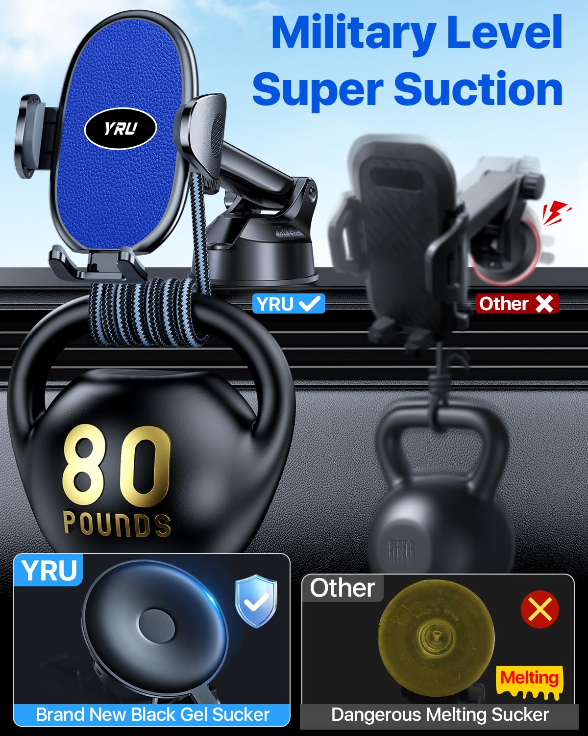 Yru [2025 Upgraded Universal Car Phone Holder Mount? 360 Rotatable&Strong Suction? Cell Phoneholder Car Dashboard Windshield Pho