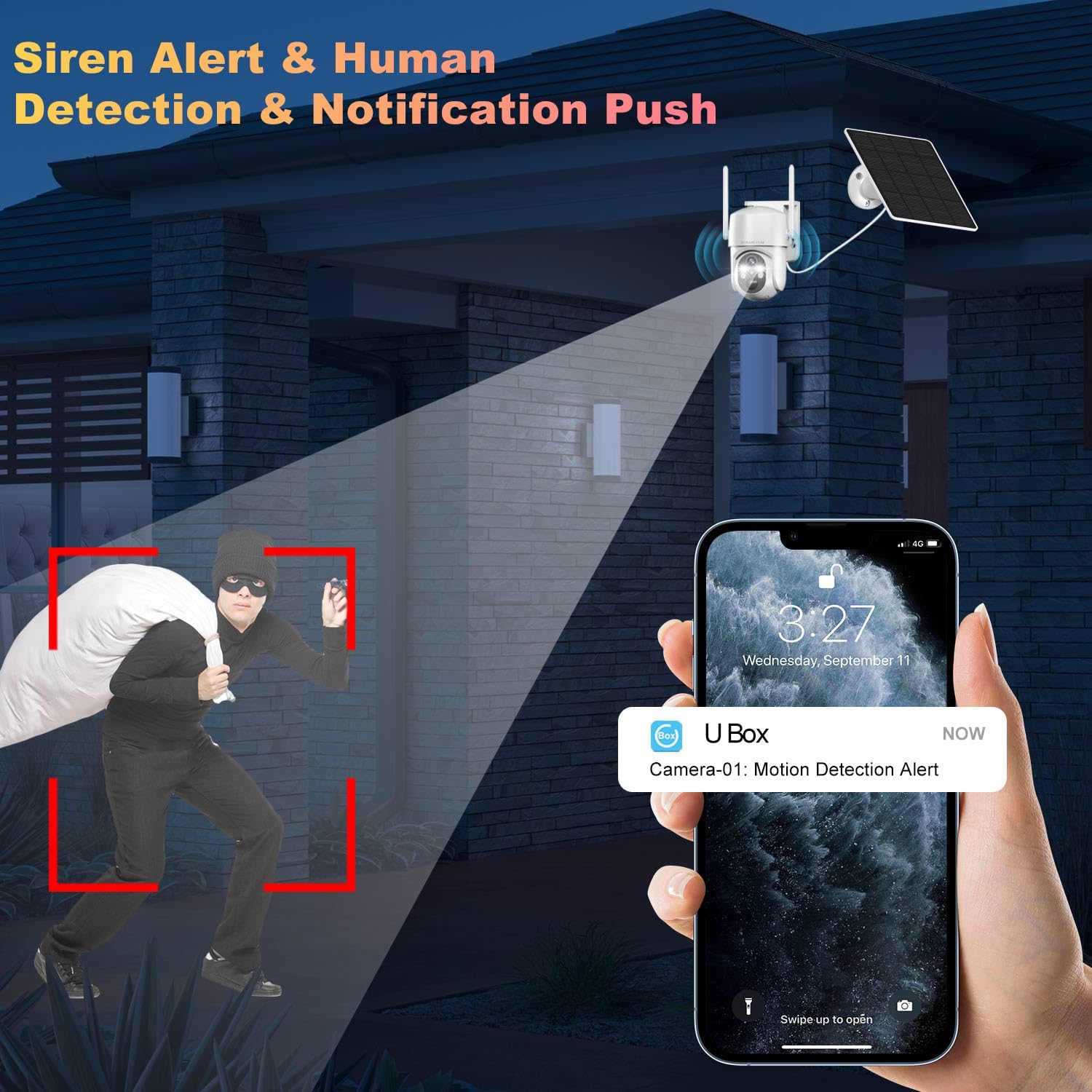 4G Lte Cellular Security Camera Wireless Outdoor, No Wifi Solar Battery Powered Camera, Pan Tilt 360 View, Pir Motion Detection,