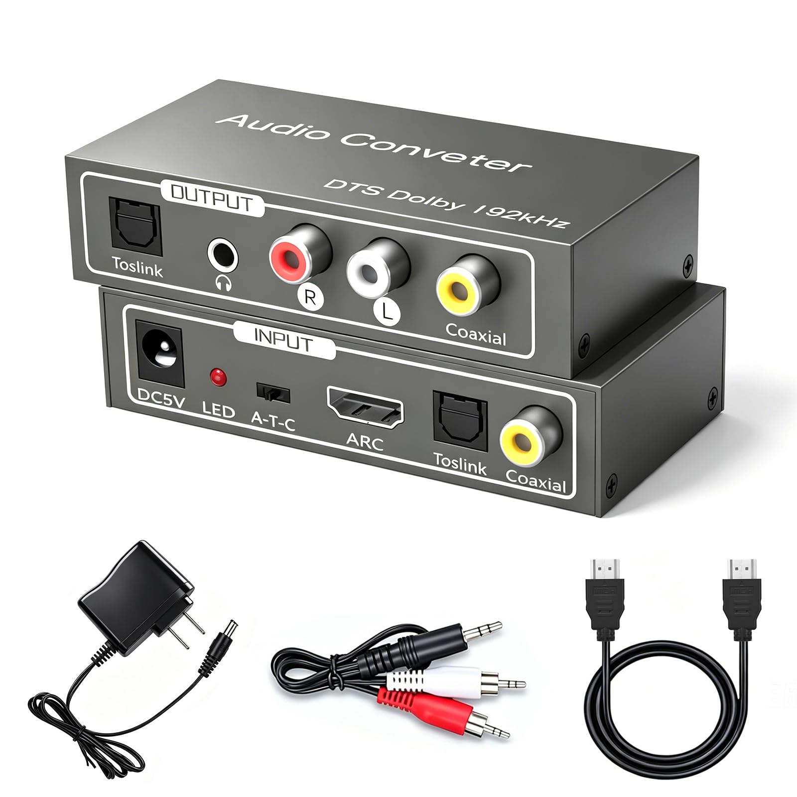 192KHz HDMI ARC Audio Extractor, Digital to Analog Audio Converter, DAC Audio Converter, Optical/SPDIF Coaxial HDMI ARC to Optic