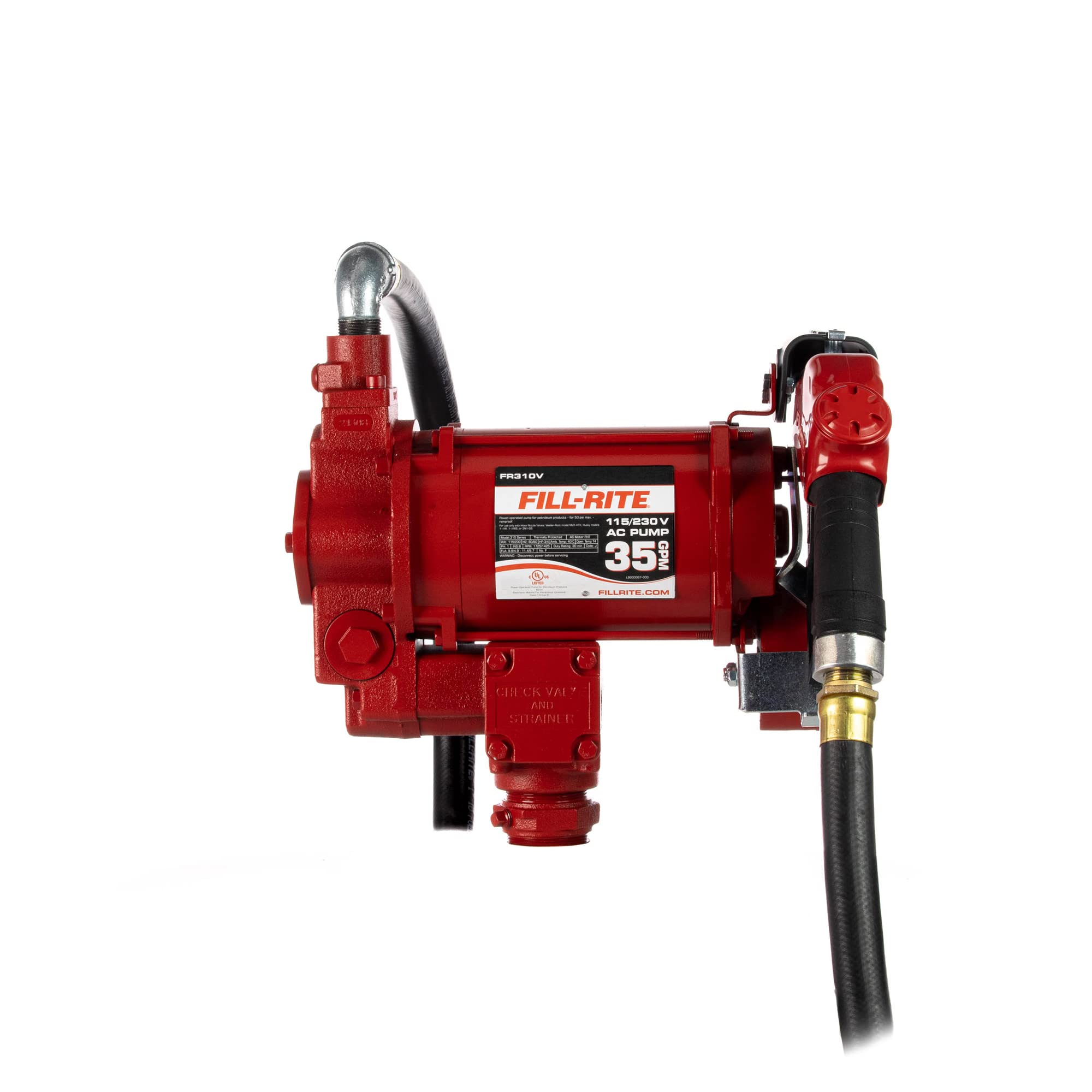 Fill-Rite FR310VB 115V/230V 35 GPM Fuel Transfer Pump w/Discharge Hose & Automatic Nozzle (Red)