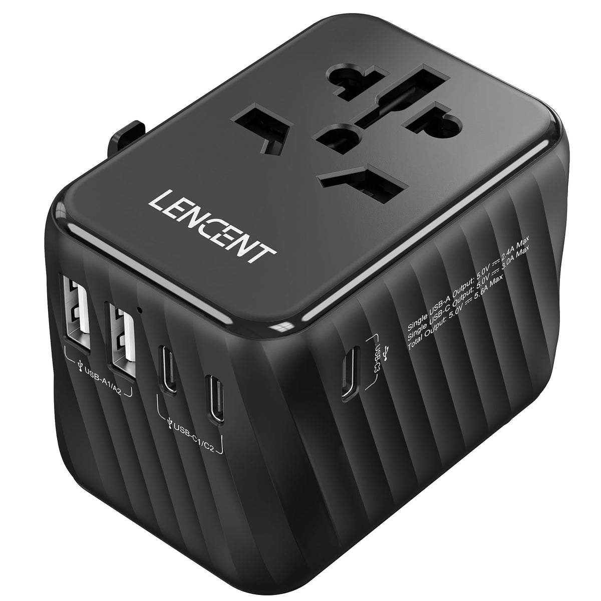 Lencent Universal Travel Power Adapter, International Ac Plug Adaptor With 5.6A 3 Usb C 2 Usb A Ports Wall Charger Worldwide Tra