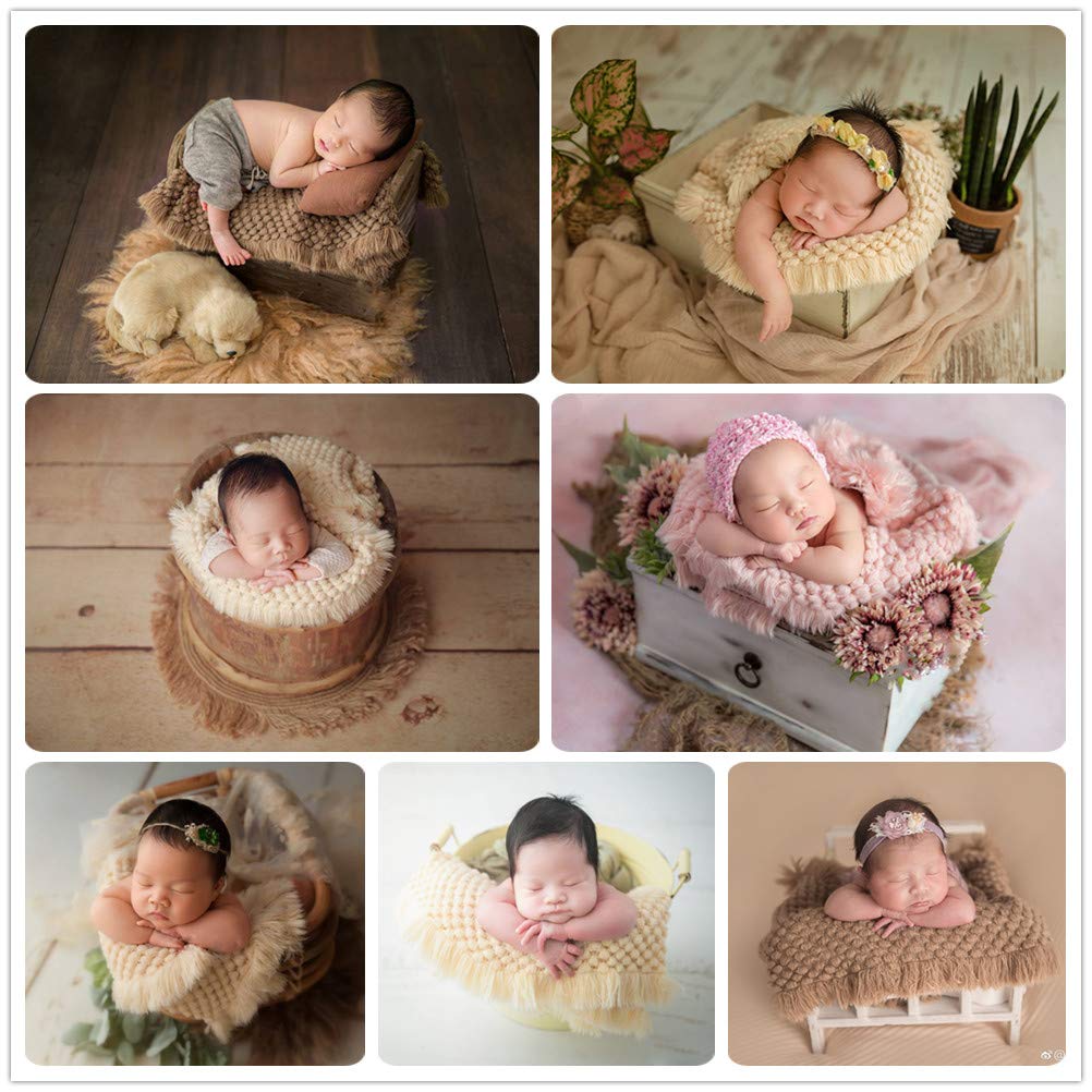 Zeroest Baby Photography Props Basket Braid Wool Wrap Newborn Photo Shoot Baskets Filler Posing Stuffer Background Blanket (Cmeo