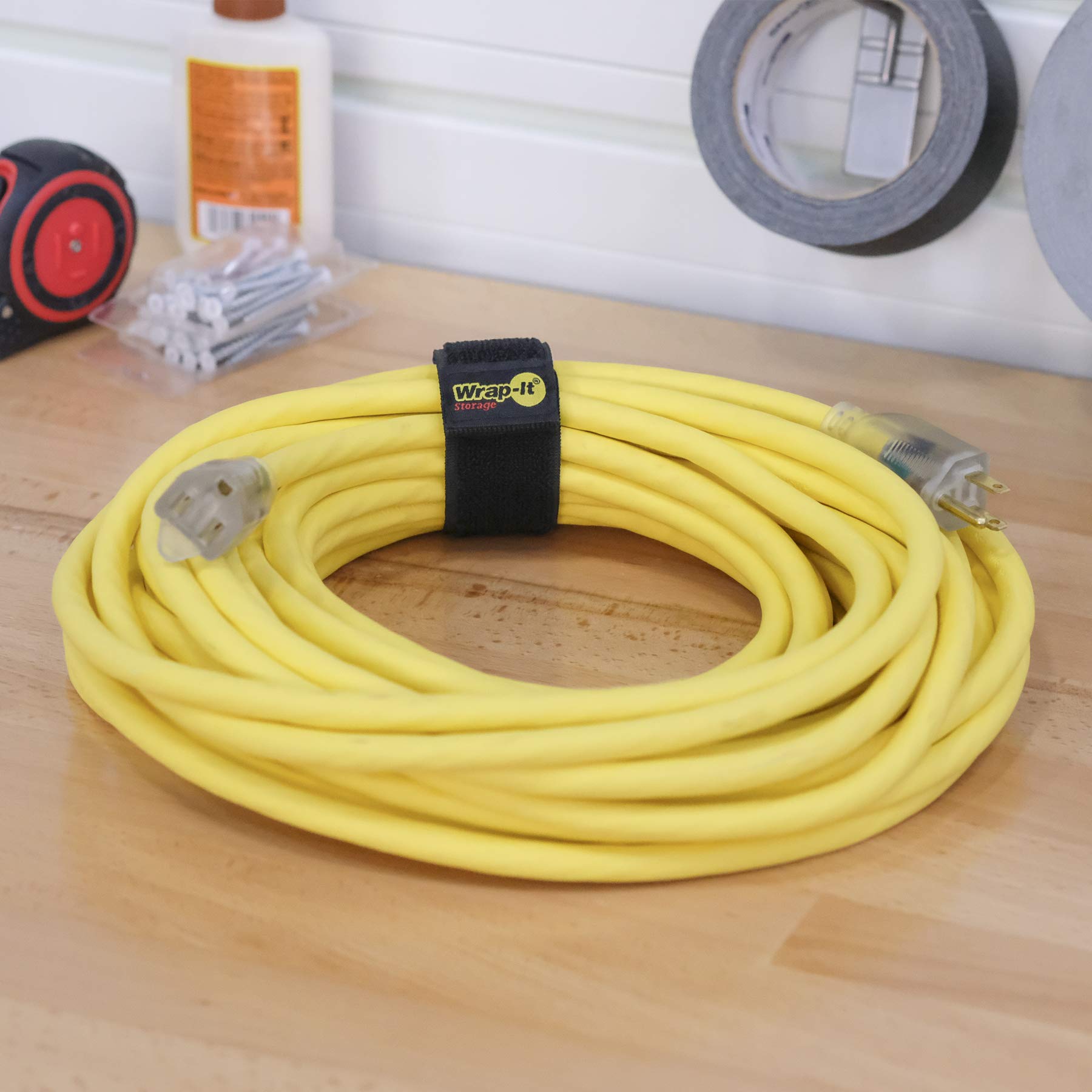 Selfie Straps By Wrap It Storage, 12 Inch (8 Pack), Black   Stretchy Hook And Loop Cord Organizer That Stays Attached To Cord Fo