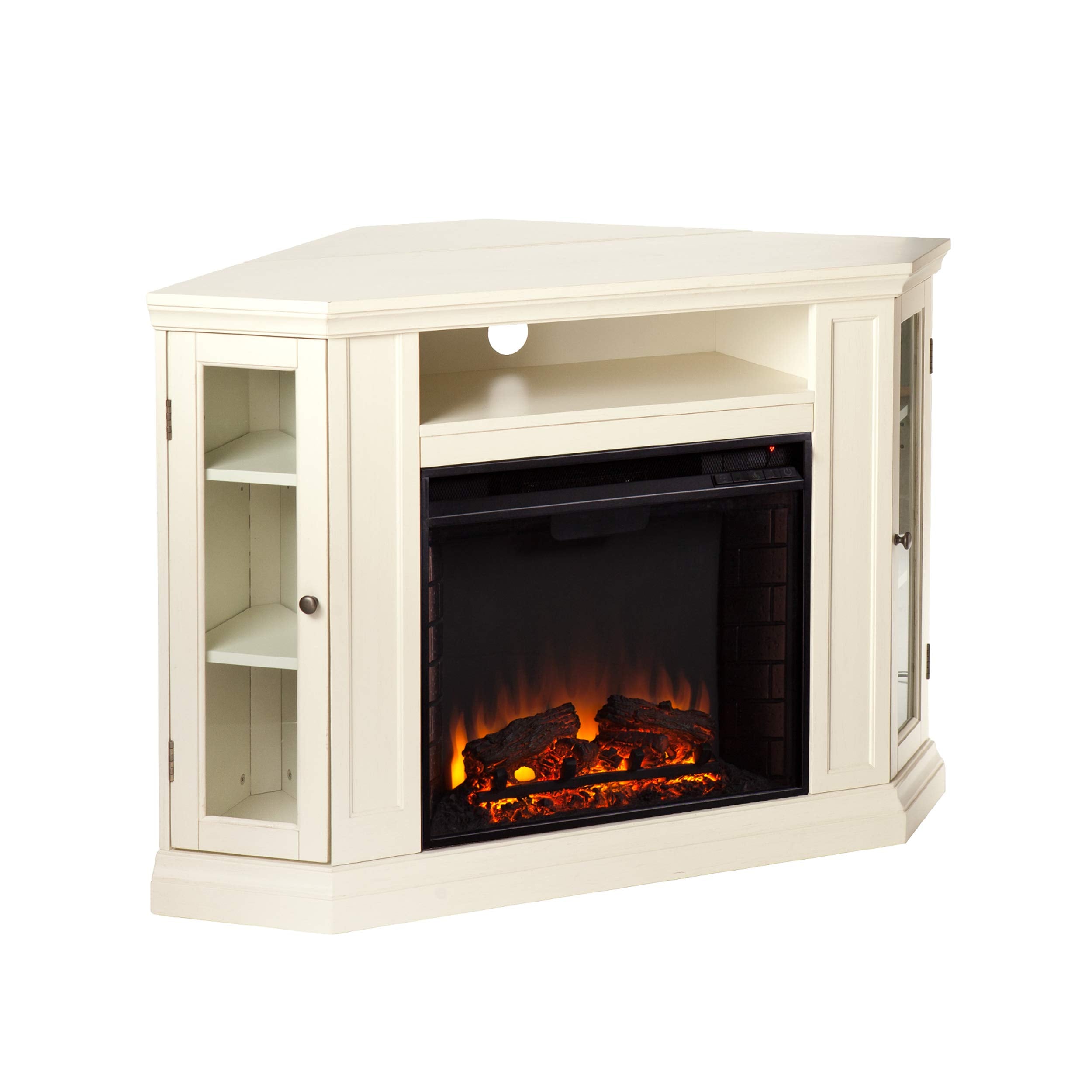 Sei Furniture Claremont Convertible Corner Media Stand With Storage Electric Fireplace, Brown Mahogany