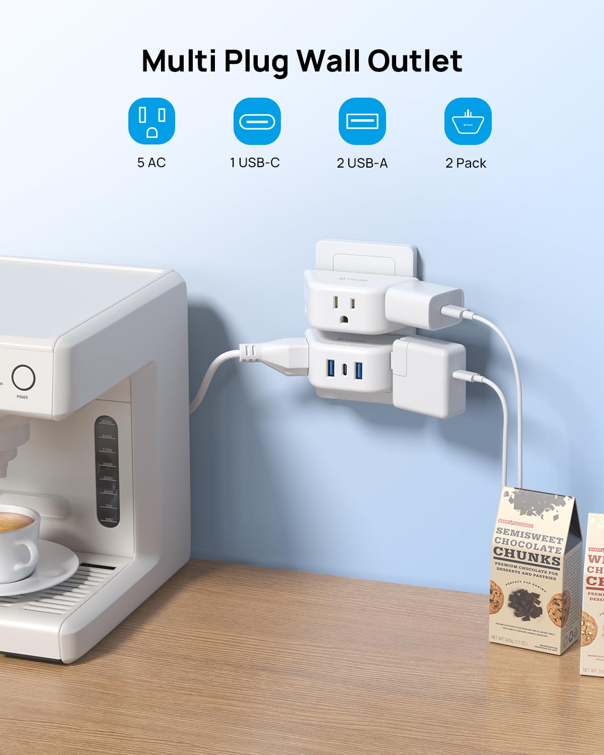 Trond Multi Plug Outlet Extender With Usb   2 Pack Multiple Outlet Splitter, 3 Way Outlet Wall Adapter, Cruise Essentials, Small Plug Expander For Cruise Ship Travel Home Office Dorm Room