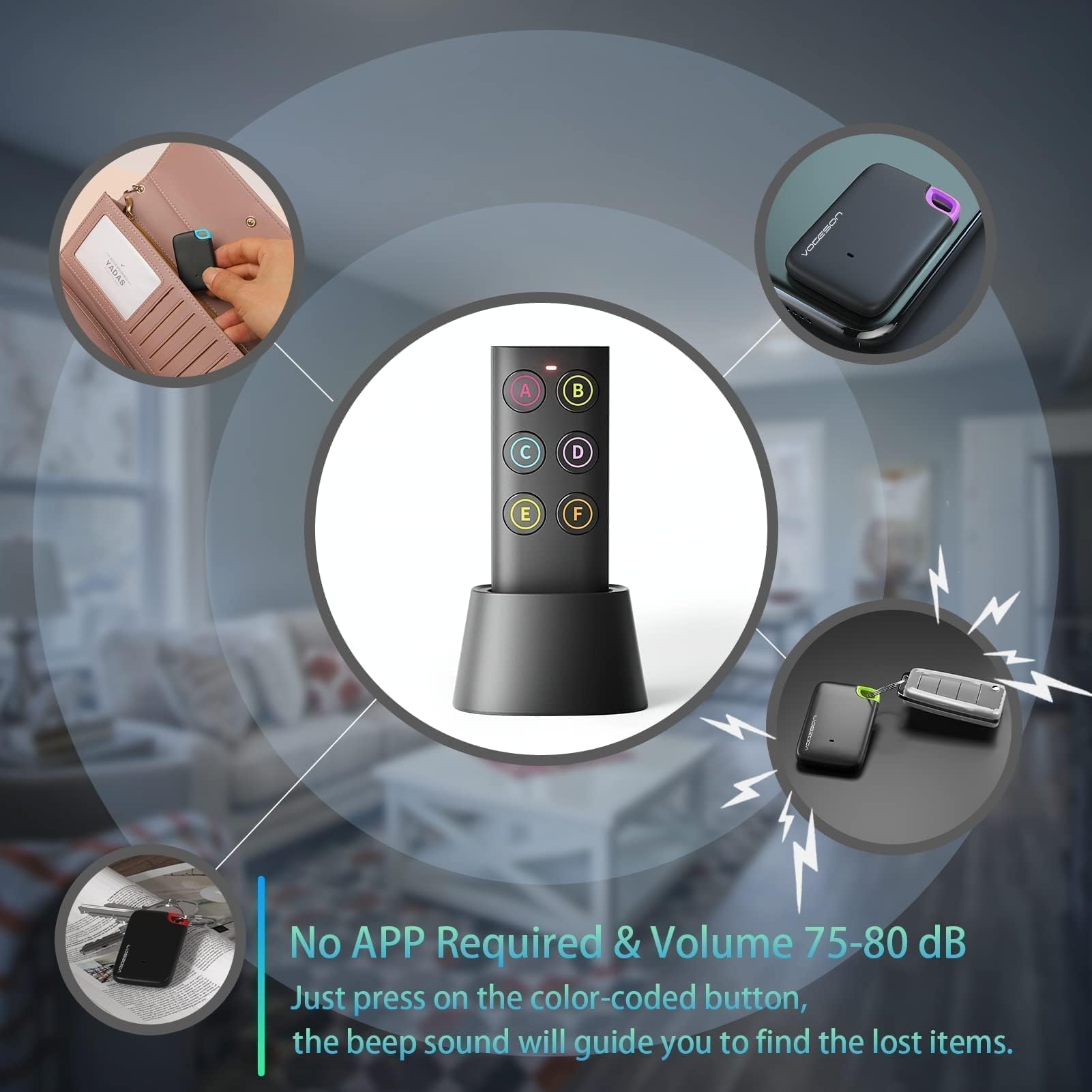 Vodeson Key Finder Easy To Use Anti Loss Device With 6 Color Coded Receivers And Rf Transmitter Remote Control Finder,Key Finder Locator With Sound   Remote Finder Gift Design For Mom And Dad