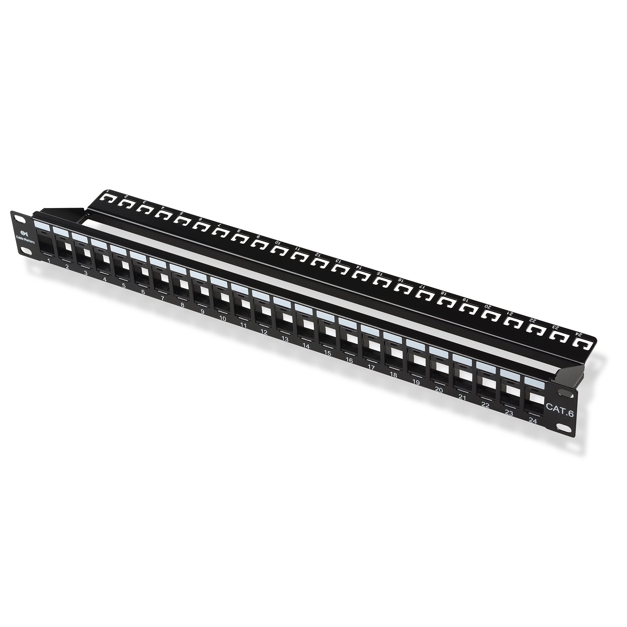 Cable Matters Rackmount or Wall Mount 1U 24 Port Keystone Patch Panel with Cable Management and Support Bar (19 inch Blank Patch Panel for Keystone Jacks/Keystone Panel)