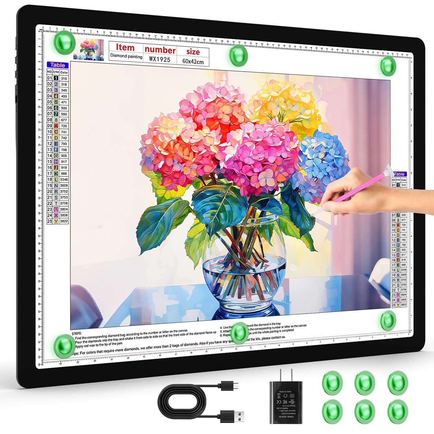 Zocelight Rechargeable A2 Light Pad 25.2 x 18.4,Magnetic Light Board for Diamond Painting,Physical Buttons,US Adapter,3 Colors,S