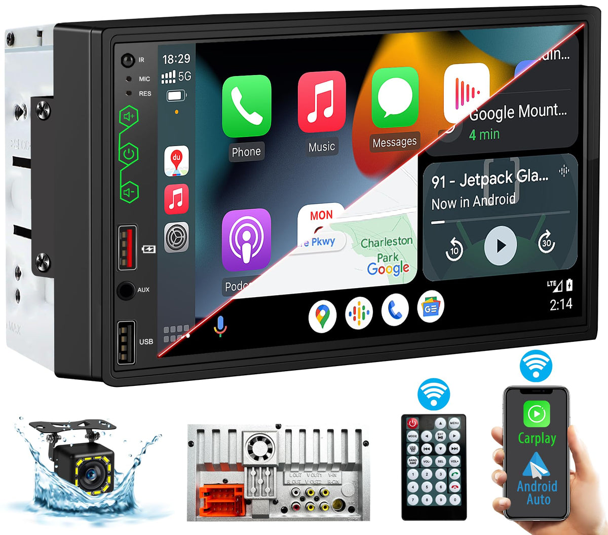 [Upgraded Dsp] 7'' Wireless Double Din Car Stereo Apple Carplay Android Auto, 240W Enhanced Dsp Sound, Fm/Am Radio, 7 Inch Lcd U