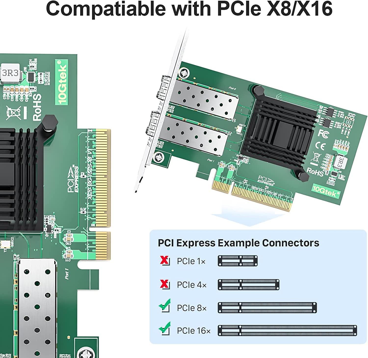 10Gtek 10Gb Pci E Nic Network Card, Dual Sfp+ Port, With Intel 82599Es Controller, Pci Express Ethernet Lan Adapter Support Wind