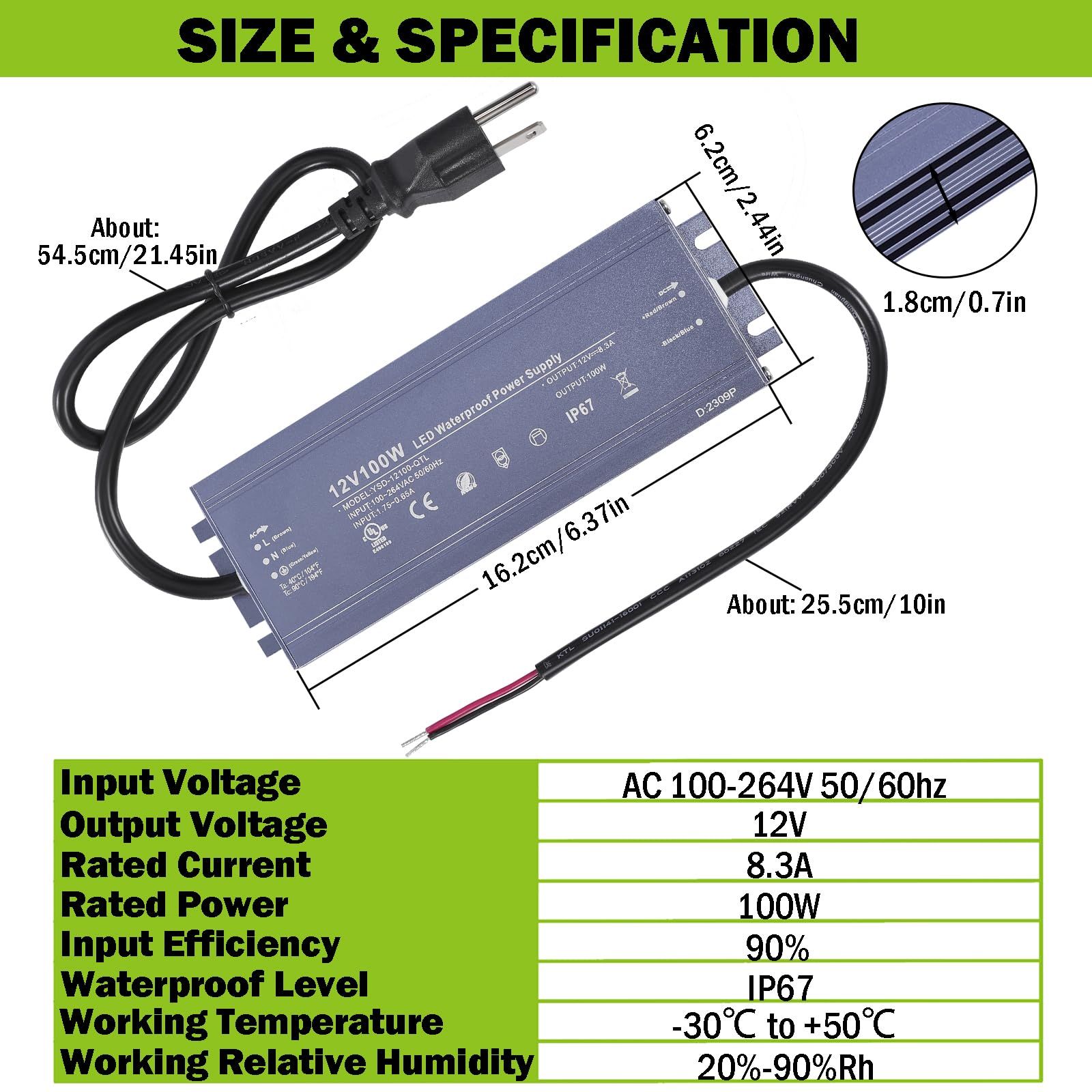 12V 100 Watts Led Driver Waterproof Ip67 Power Supply Transformer Ultra Thin Adapter Ac 100 264V To 12V Dc 8.3A Low Voltage Outp