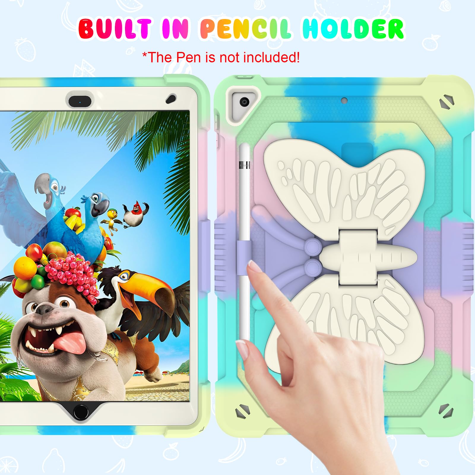 Blosomeet Kids Case For Ipad 10.2 Inch 2021 With Tempered Glass Screen Protector,Ipad 9Th/8Th/7Th Generation Case With Stand Pen