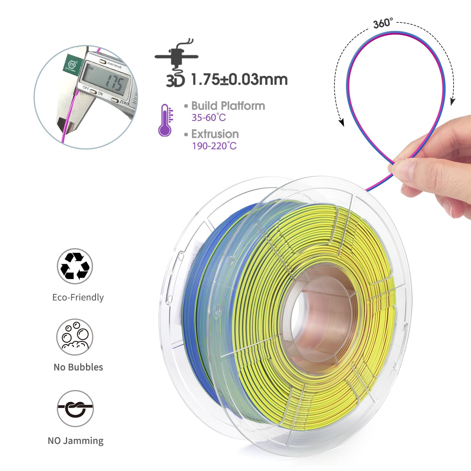 Isanmate Matte Tri Color Pla Filament 1.75Mm, 3 In 1 Color Coextrusion 3D Filament, Magic Color Change Filament 1.75Mm,Dimension