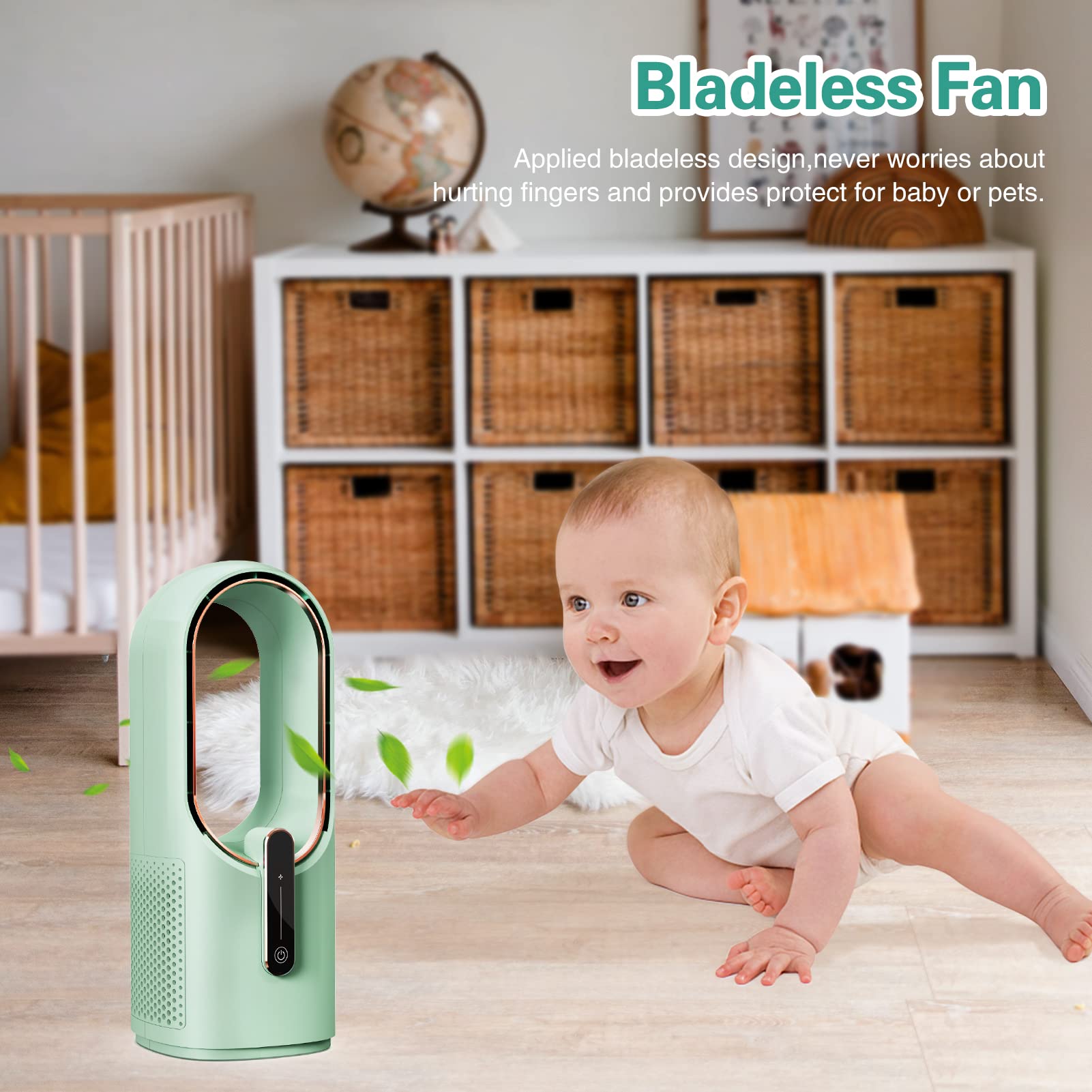 Sismel Bladeless Desk Fan, 11.8 Inch Portable Small Fan Quiet Table Fan Rechargeable Portable Fan, With 3 Wind Speeds For Bedroo