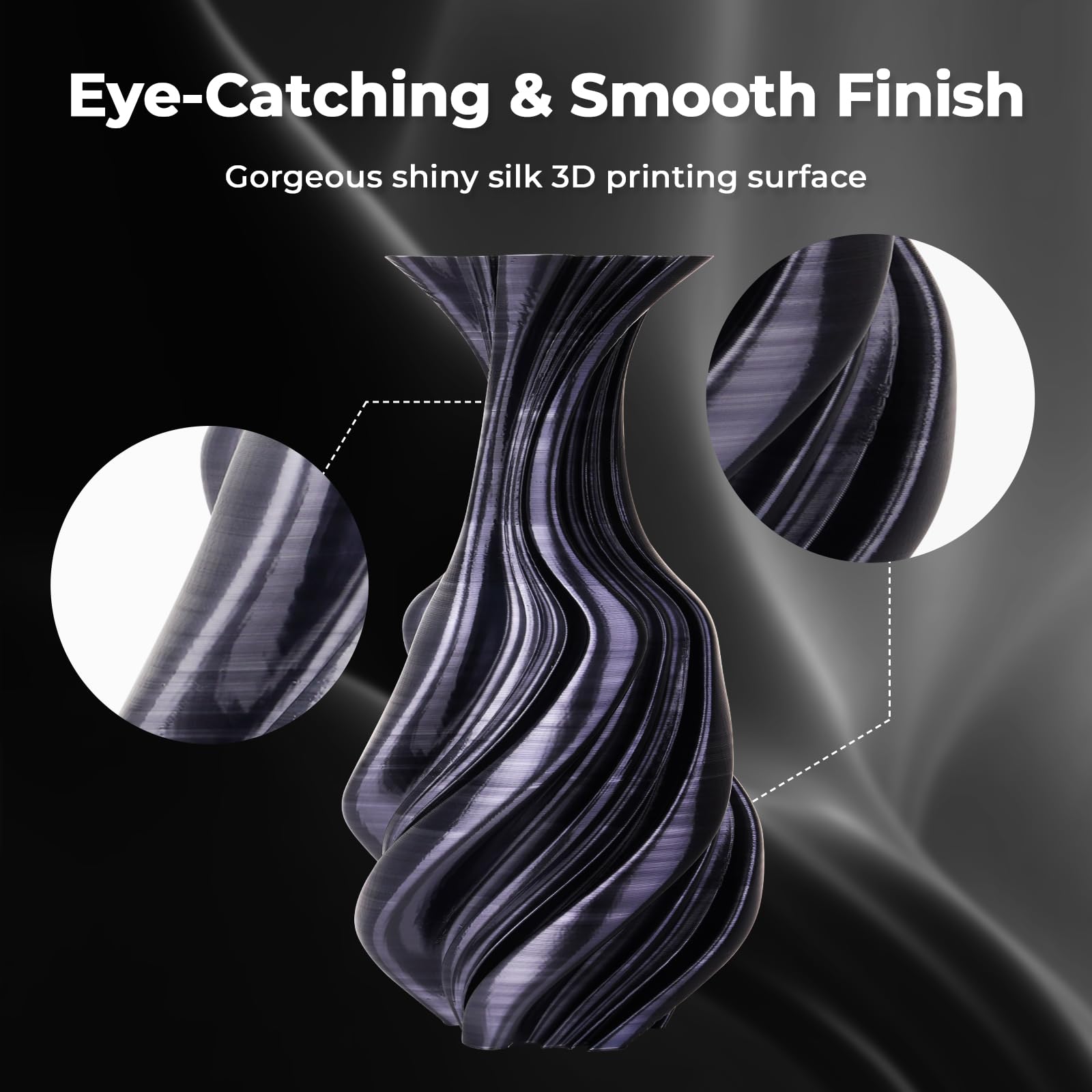 Amolen Silk Pla 3D Printer Filament, Dual Color Black Silver Pla 1.75Mm, Shiny Color Change Filament 3D Printing Pla Filament Fo