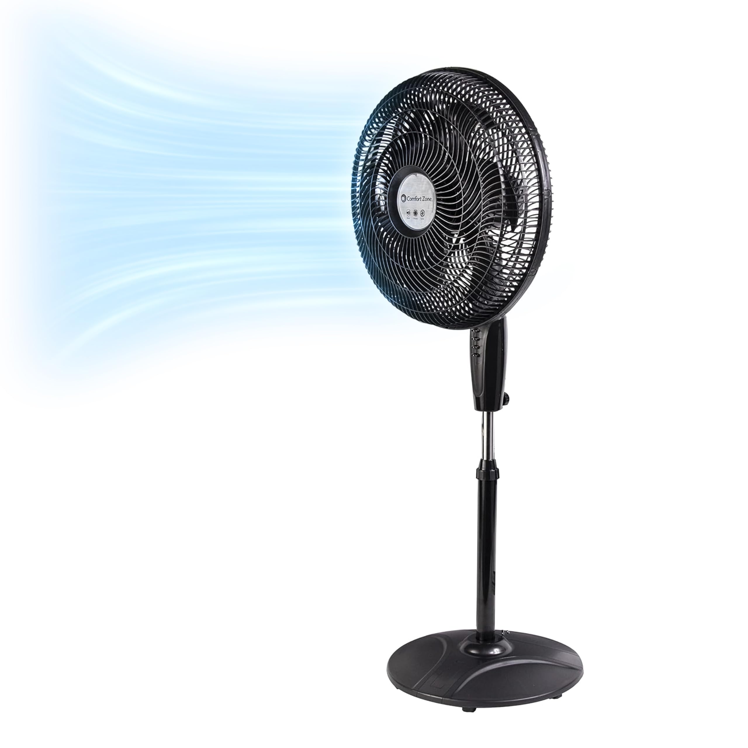 Comfort Zone PowrCurve Oscillating Pedestal Stand Fan, 18 inch, 6 Blades, Tri-Curve Grill for Reduced Noise, 180 Adjustable Tilt