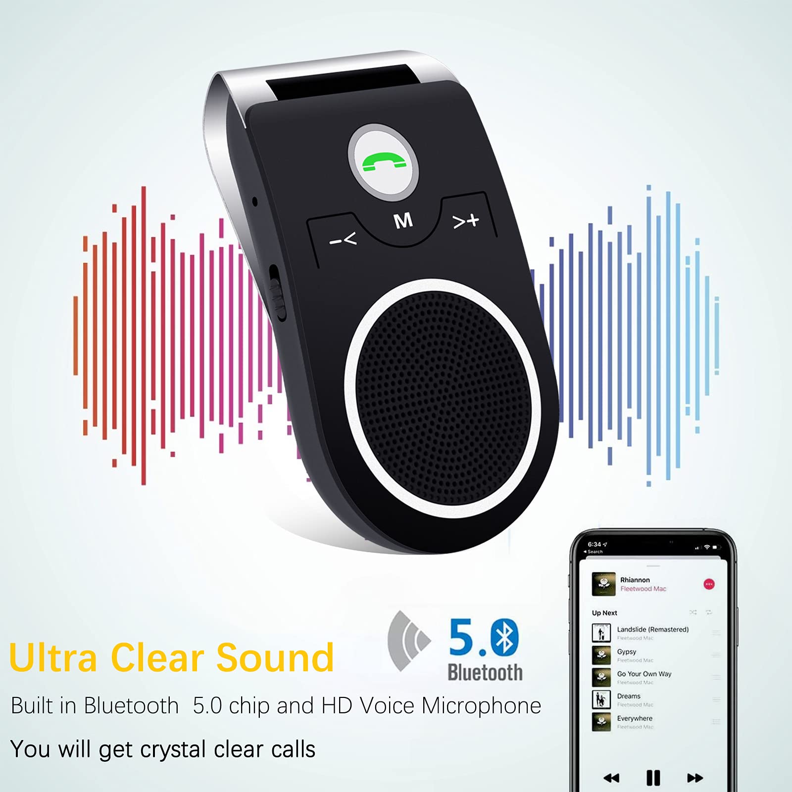 Handsfree Bluetooth For Cell Phone, Bluetooth 5.0 Car Speakerphone, Wireless Car Kit For Handsfree Talking, Support Siri Google