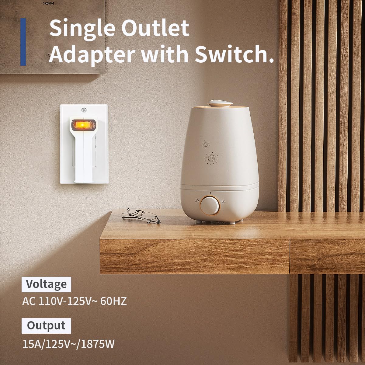 Sycon 4 Outlet Wall Adapter With A Power Switch And Night Light, 2 Prong Extender Adapter Plug With 4 Electrical Outlets For Tra