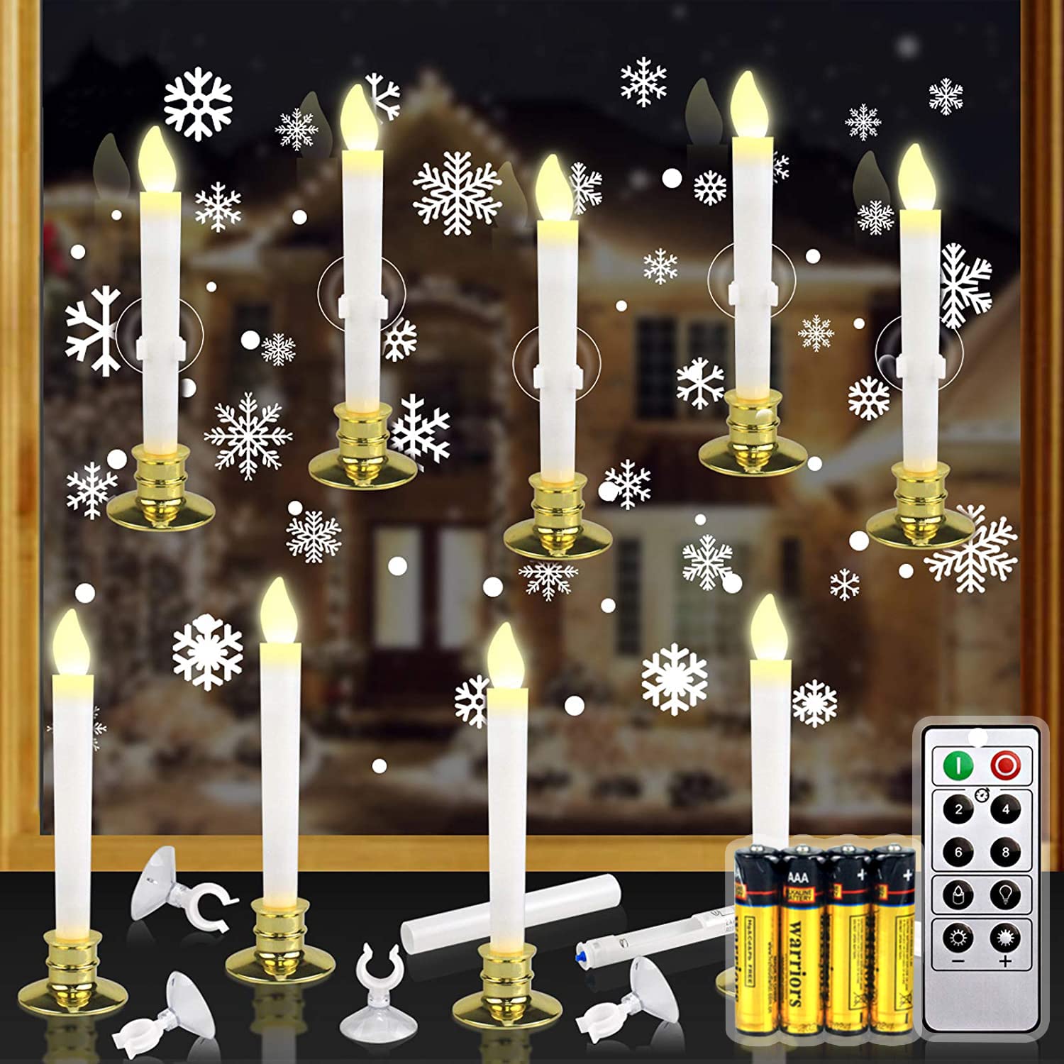 Kithouse 10 Set Christmas Window Candles Lights With Timer Battery Operated Electric Led Taper Candles Flameless For Windows, Go