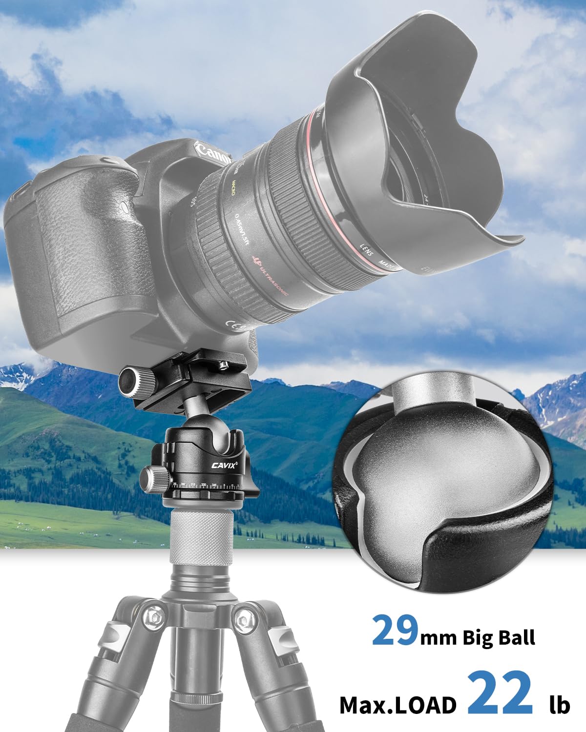 CAVIX H-29S Low Profile Ball Head Mount Arca Type Quick Release 360° Swivel 29mm Ball Aluminium Alloy HB29A