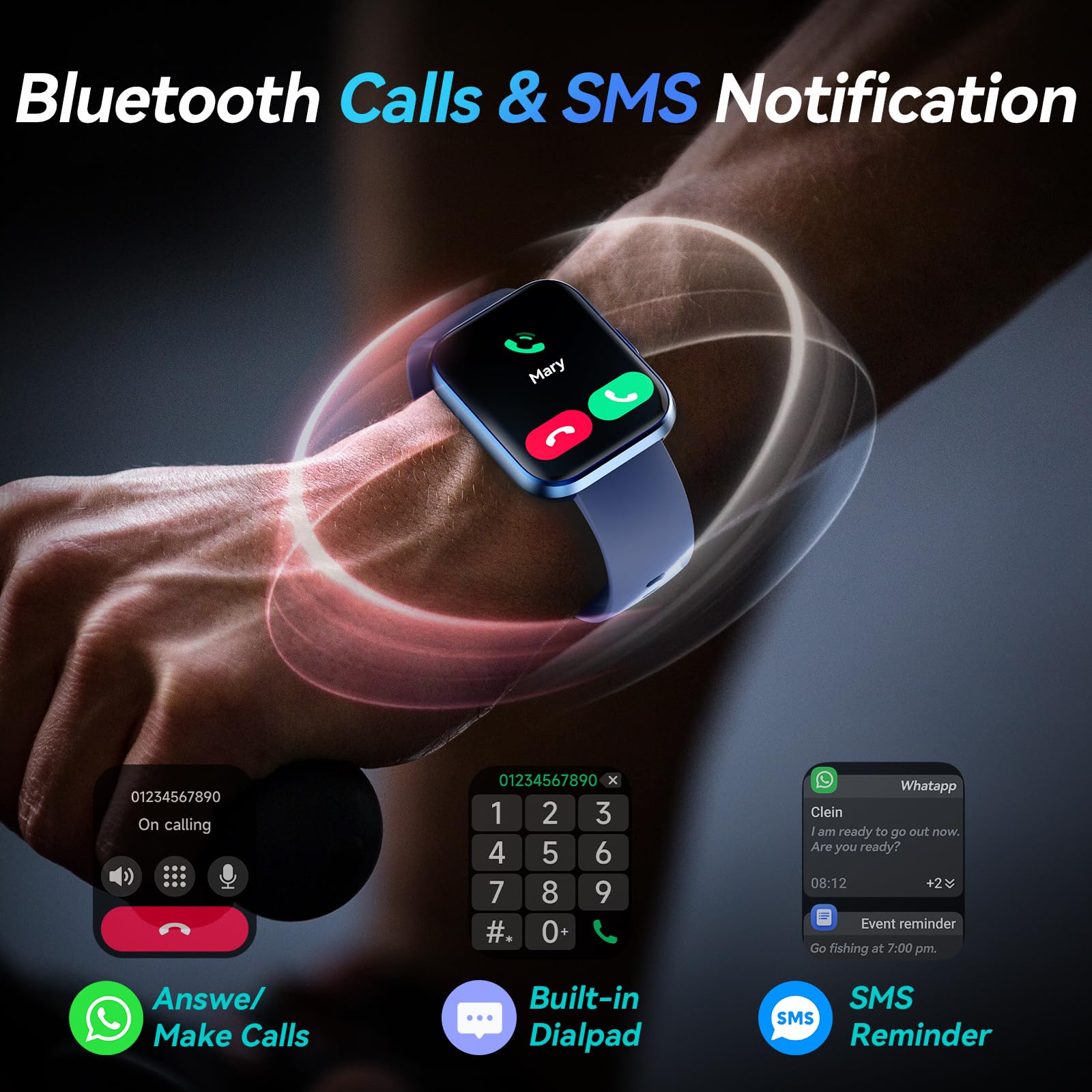 Fitpolo Smart Watches For Men/Women, 1.8 ' ' Alexa Built-In Fitness Tracker Watch With Bluetooth Calls, Ip68 Waterproof, Heart R