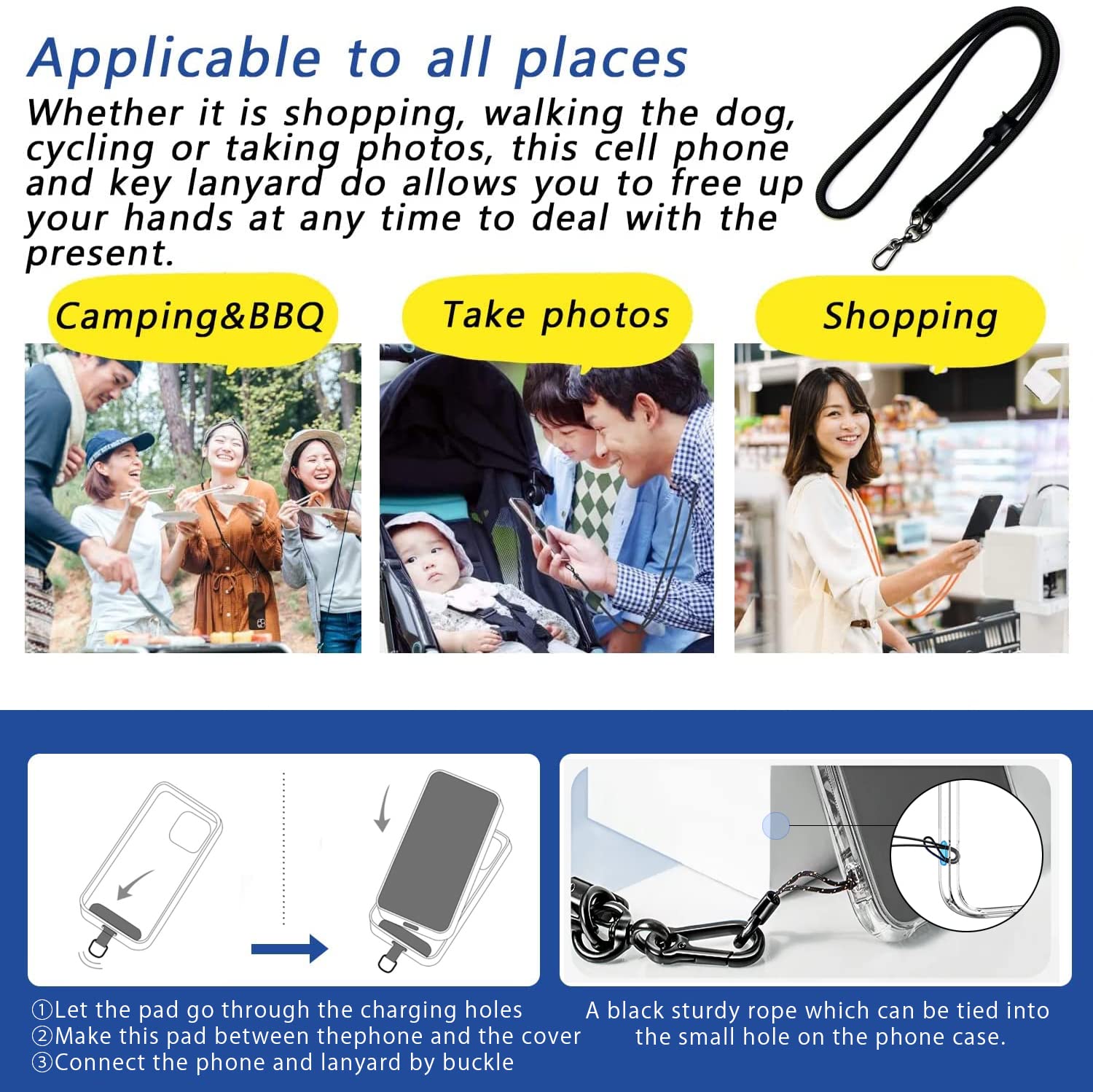 Cell Phone Lanyard, Universal Adjustable Detachable Nylon Crossbody Lanyard,Necklace Lanyard & Wrist Strap With Phone Patch For