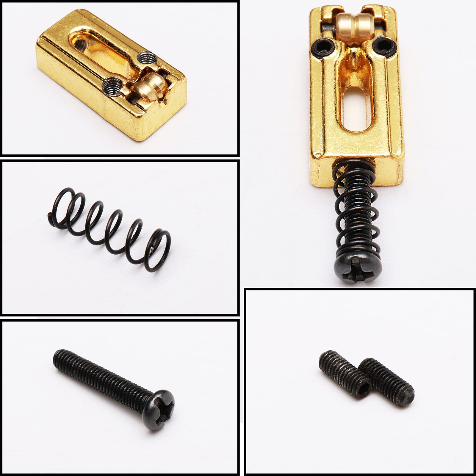 Unxuey Saddle For Electric Guitar, 6 Roller Ball Bridge Saddles For Fender Strat Tele Electric Guitar (6 Pack, Gold))