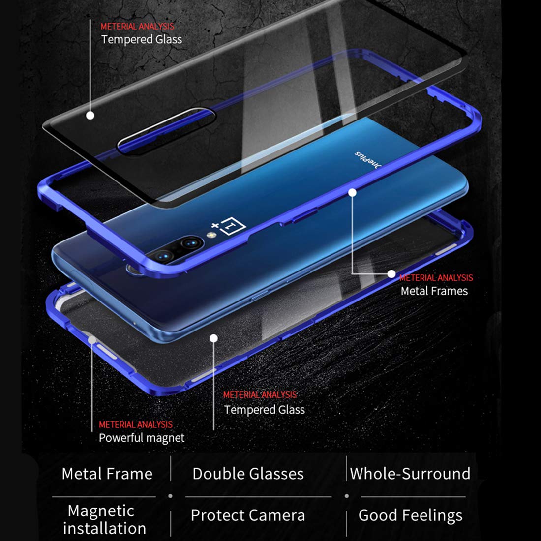 Omio For Oneplus 7 Pro Magnetic Case Metal Frame Tempered Glass Screen Protector Full Cover For Oneplus 7 Pro Case 360 Protectio
