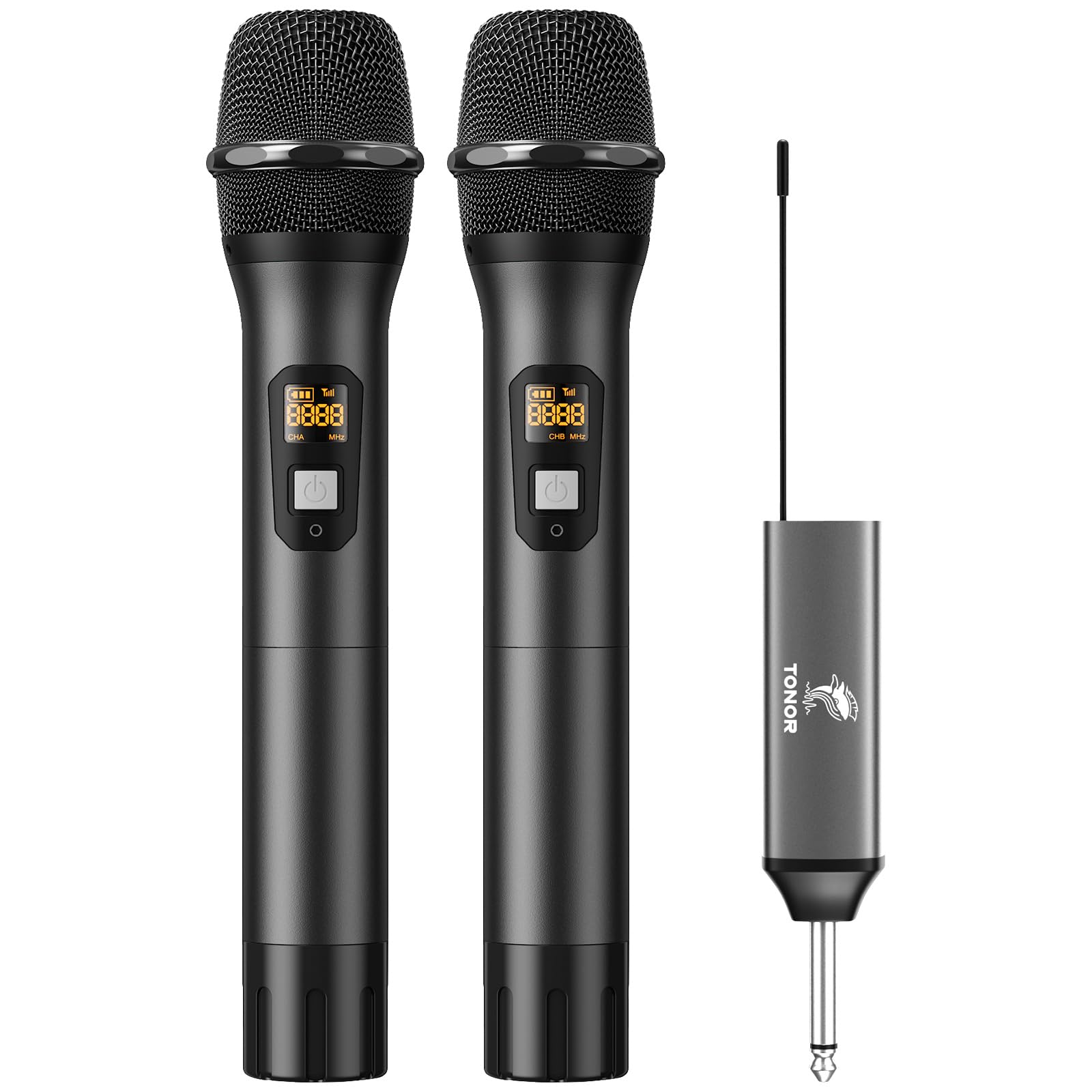 Tonor Wireless Microphone, Uhf Dual Cordless Metal Dynamic Mic System With Rechargeable Receiver (Black)