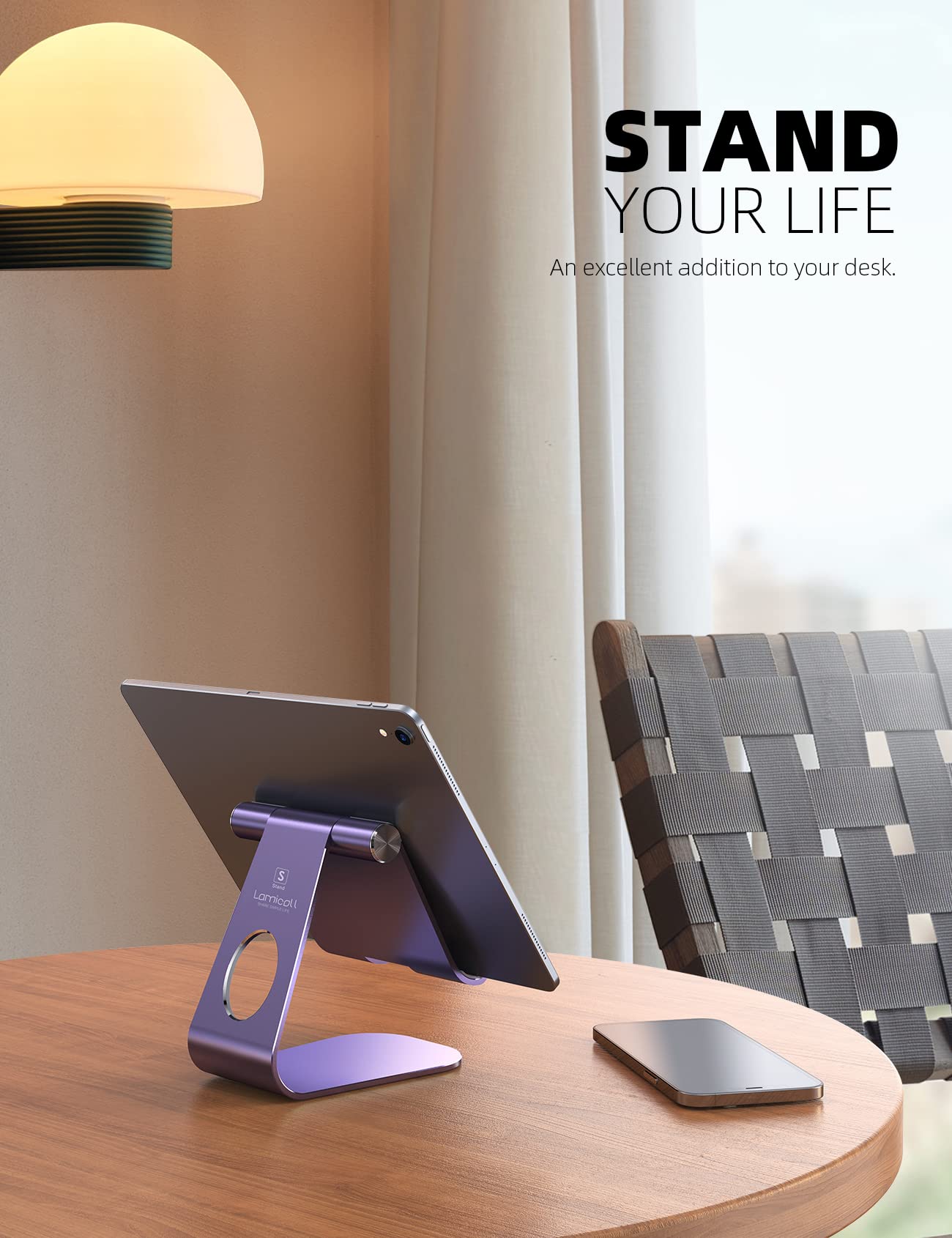 Lamicall Adjustable Tablet Stand - Purple Desktop Holder for iPad Pro, Kindle, Nexus, E-Readers (4-13)