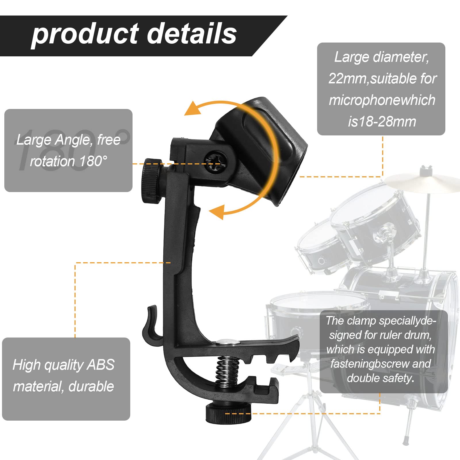 Zudksuy 2-Pcs Microphone Clips For Drums Microphone Clip Microphone Clips For Stands Mic Clips Adjustable Drum Loop Microphone C