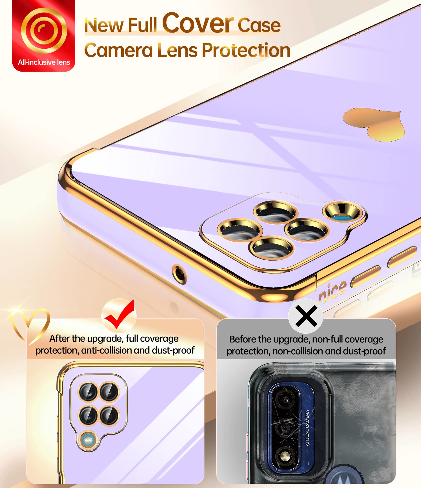 LeYi Samsung Galaxy A12 Phone Case Love Heart Plated Silicone Shockproof Full Camera Protection Purple