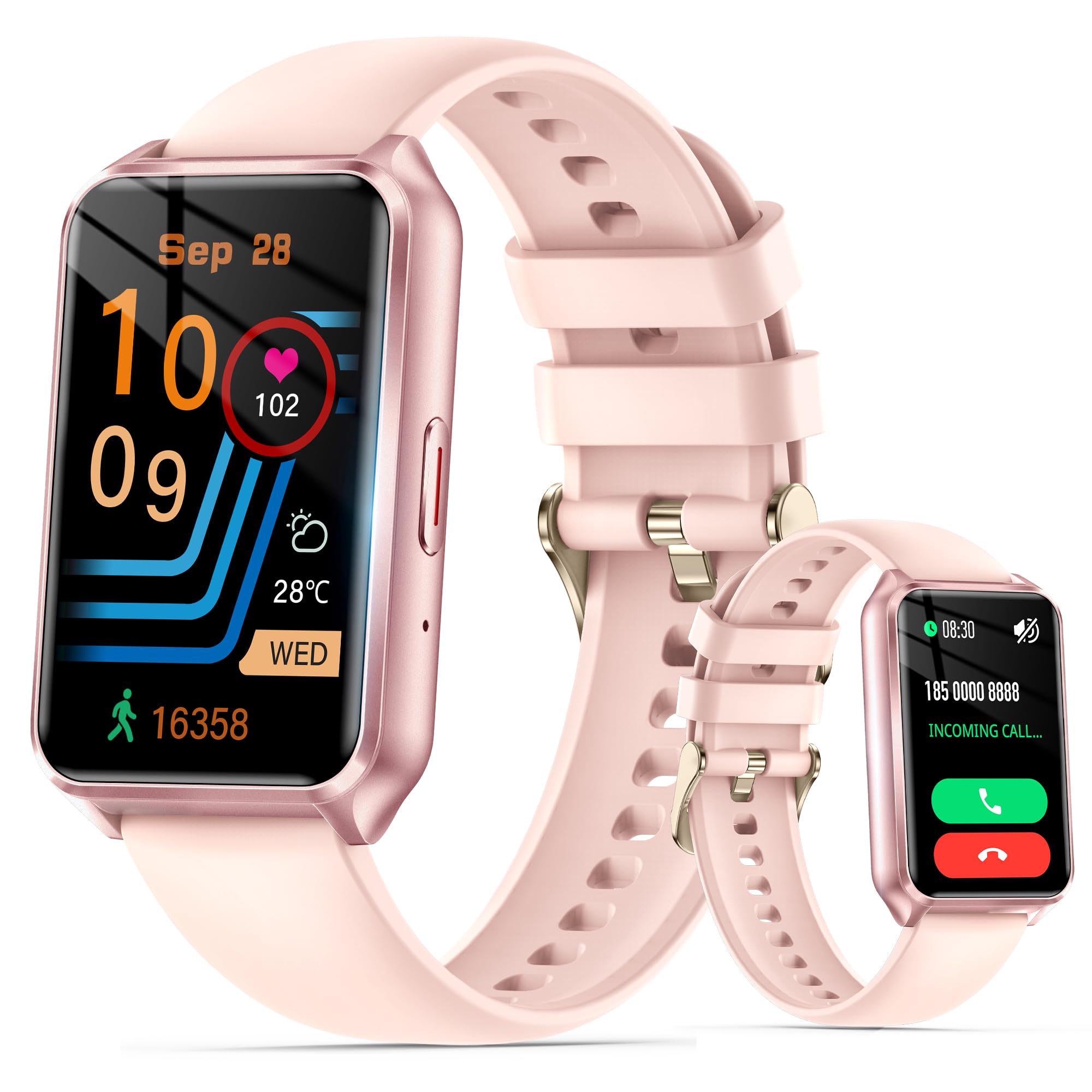 Glpyr Smart Watch With Fitness Tracker, 1.57-Inch Display, Answer Calls, Sleep Monitor, Ip68 Water Resistant (Pink)