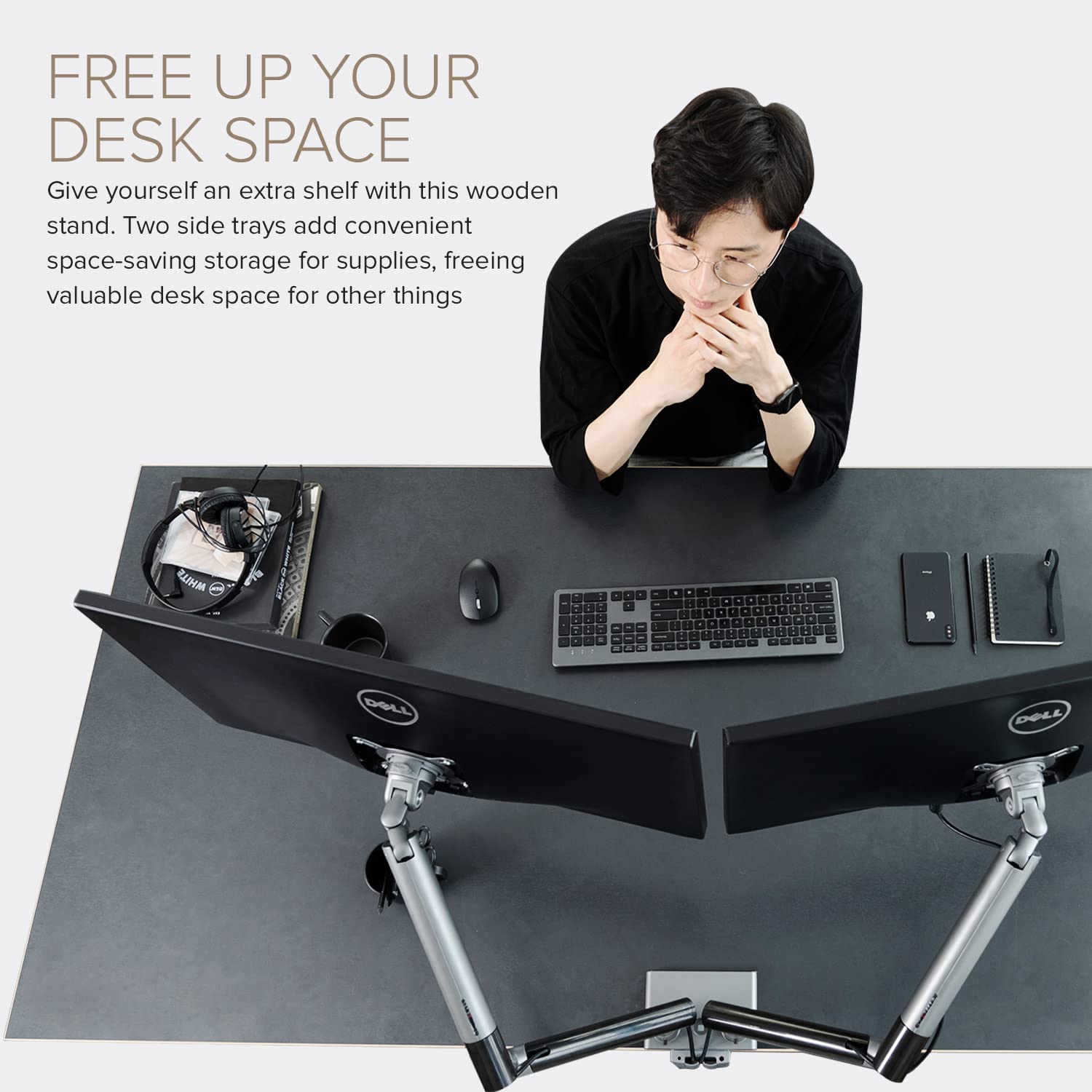 Pout E12 Dual Monitor Arm Mount Stand - Adjustable Full Motion Desk Mount For 17-32 Screens, Supports 4-22Lbs Per Arm, Vesa 75X7