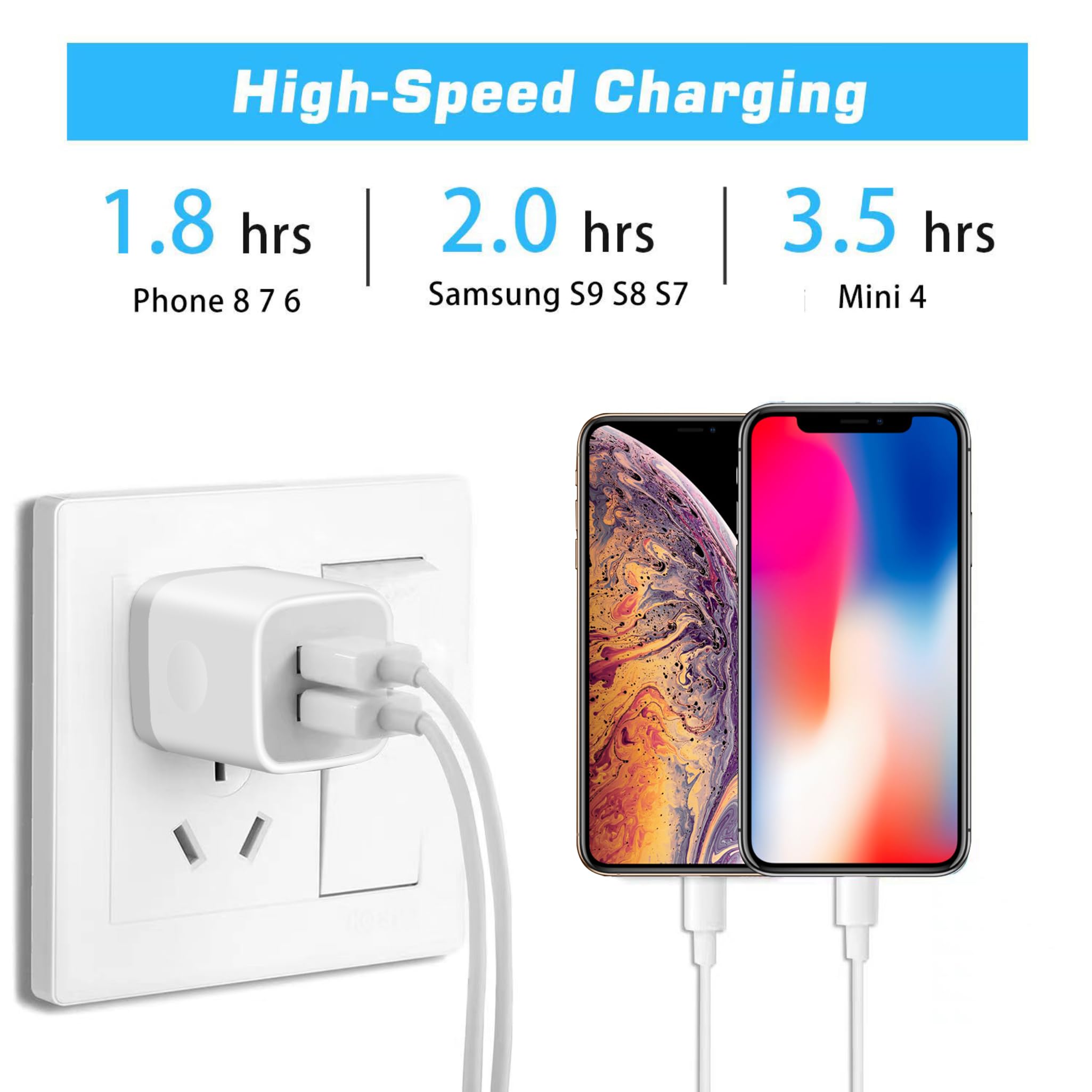 X Edition Wall Charger,4 Pack 2.1A Dual Port Usb Power Adapter Plug Charging Block Cube For Phone 8/7/6 Plus/X, Pad, Samsung Gal