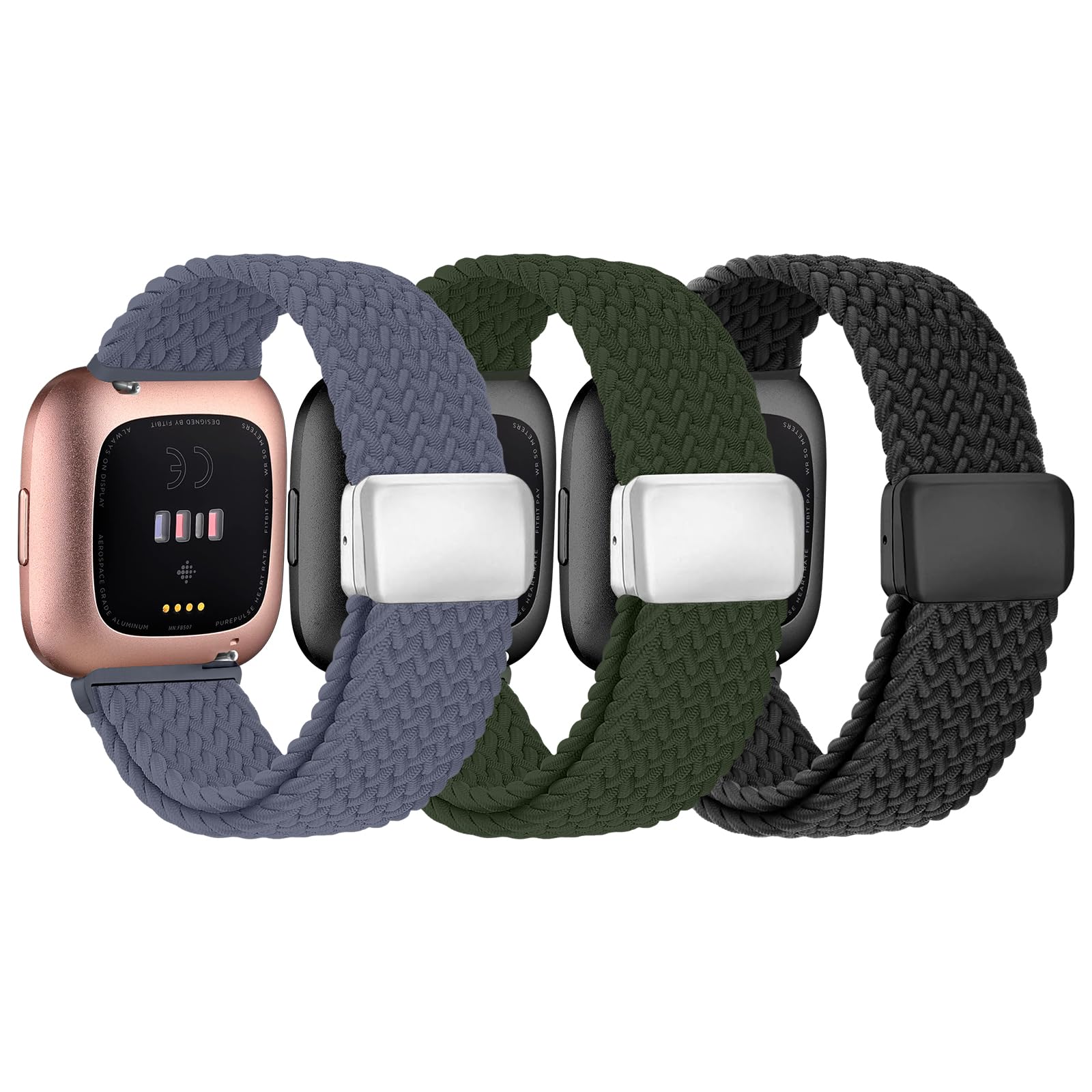Zspoly Braided Bands Compatible with Fitbit Versa 2 Bands for Women/Versa/Lite/SE Band, Magnetic Clasp Elastic Fabric Sport Nylo