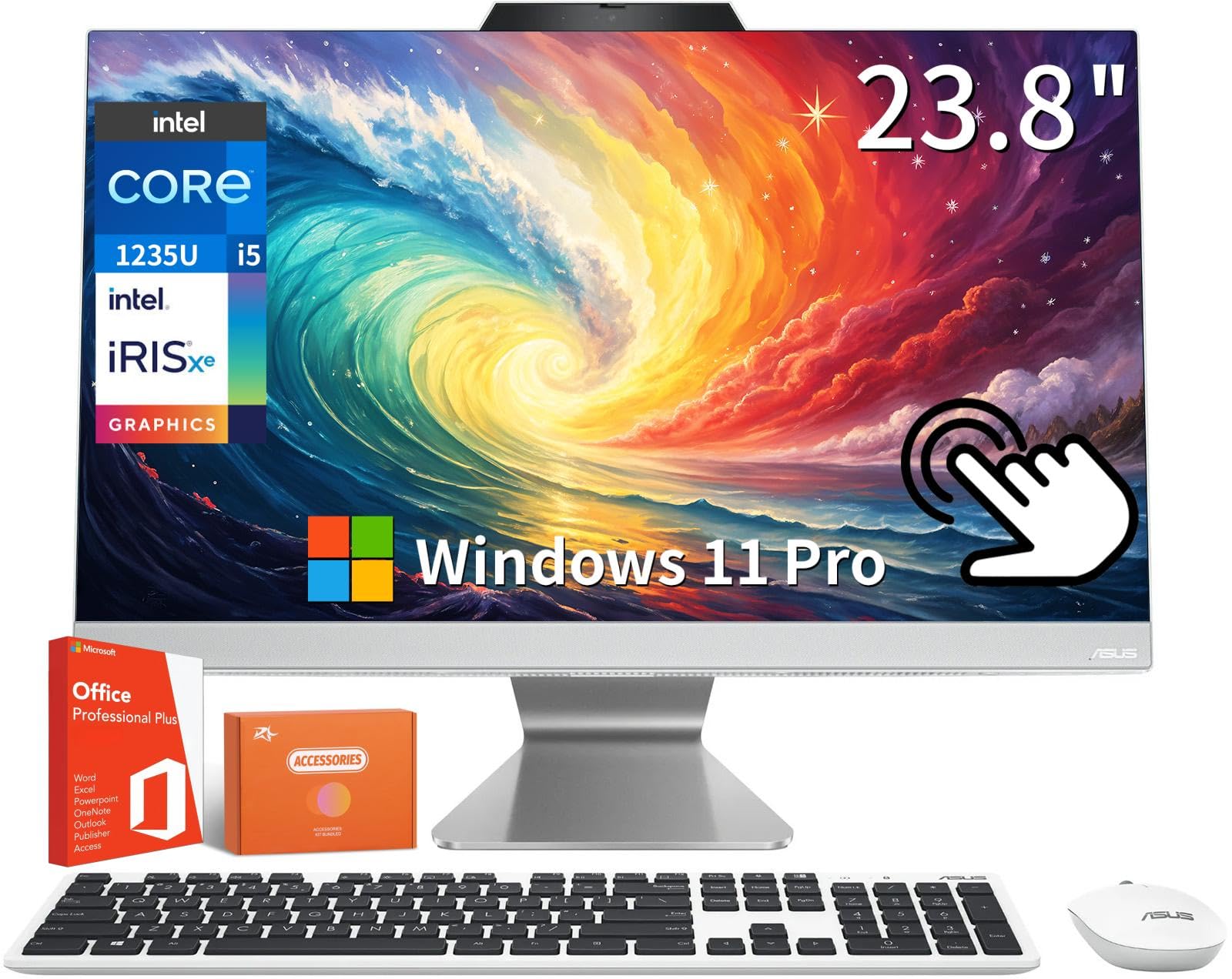 ASUS Zen AiO 24, 23.8 FHD Touchscreen Display, AMD Ryzen 7 5700U Processor, 16GB DDR4 RAM, 512GB SSD, Windows 10 Home, Kensin
