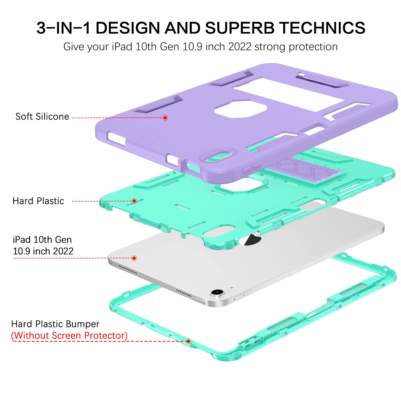 Bentoben For Ipad 10Th Gen Case, 10.9 Inch Ipad Case, Slim Fit Kickstand Shockproof Rugged Protection Soft Silicone Bumper Drop