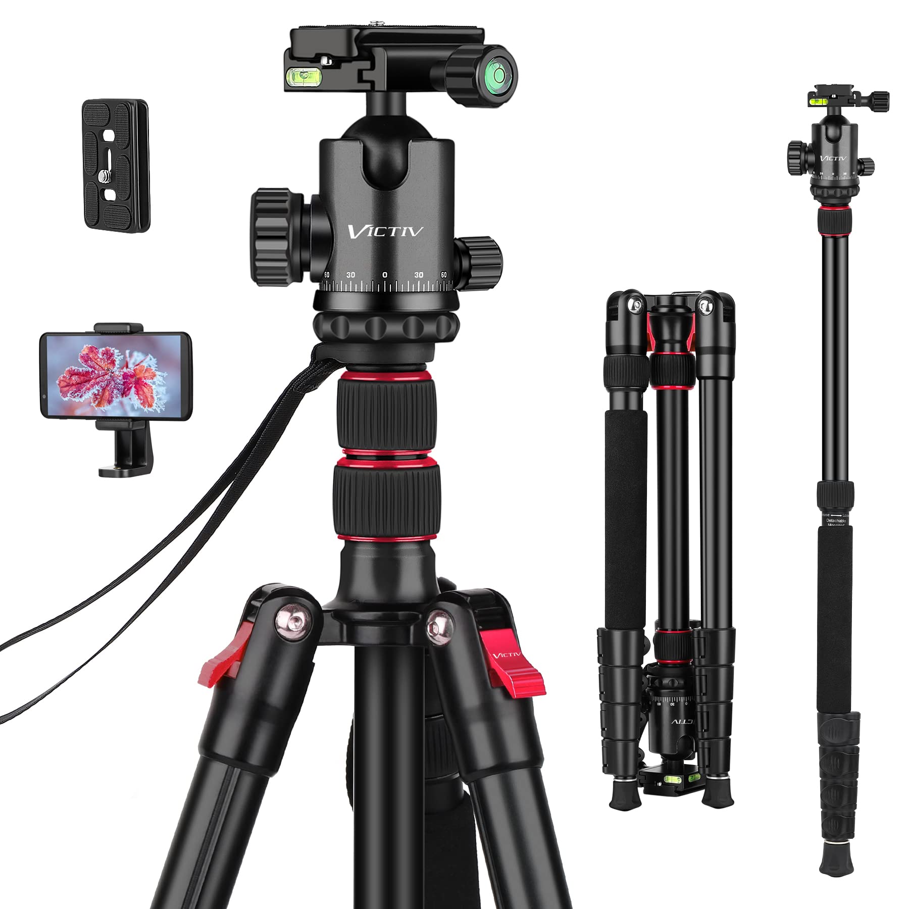 Tripod For Camera, Victiv 81 Inch Professional Camera Tripod Monopod, Tall Dslr Tripod Heavy Duty, Aluminium Compact Travel Tripod With Phone Mount, Compatible With Canon Nikon Sony